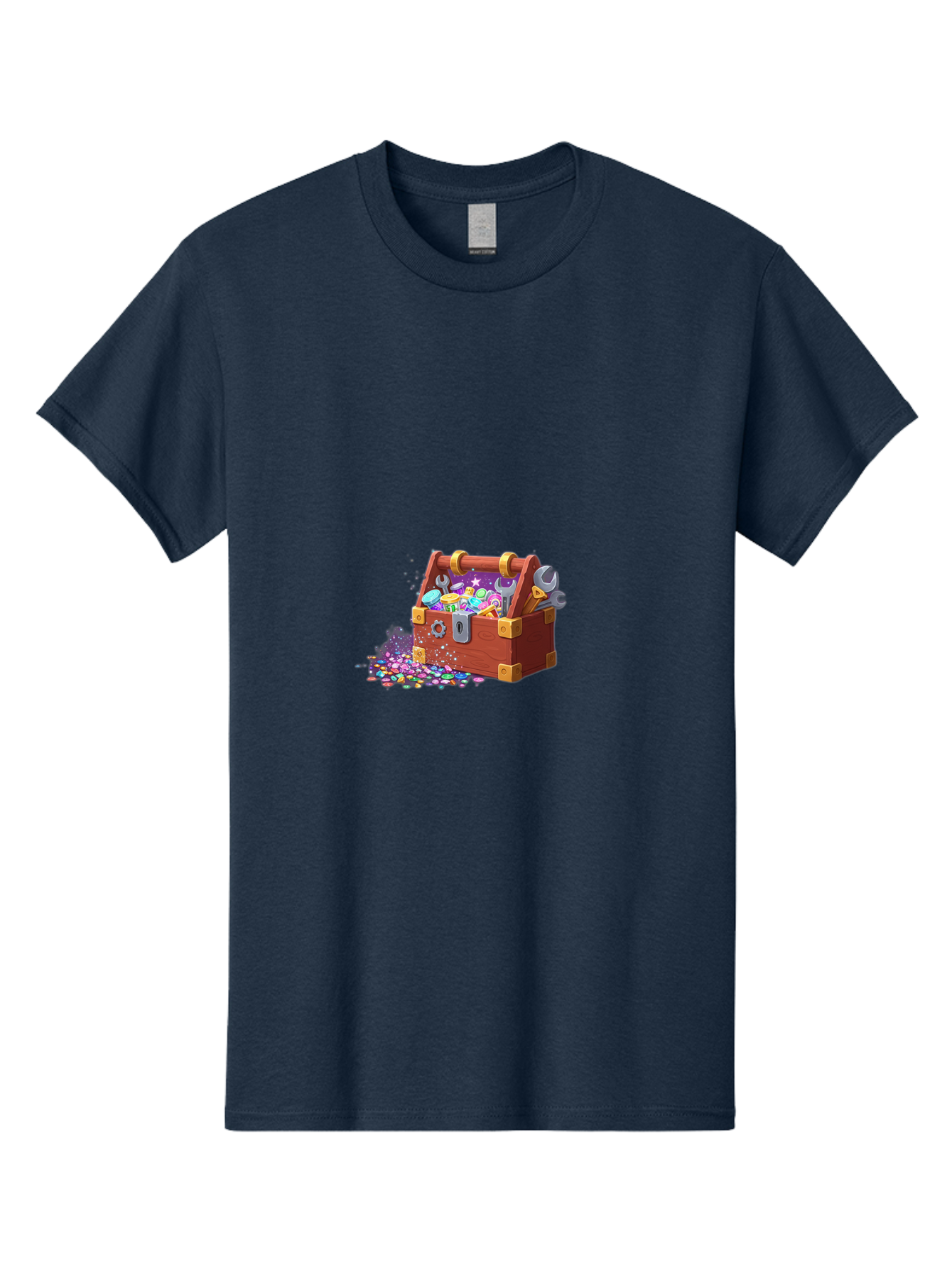 Treasure-Box Men'S Graphic Tee, 100% Cotton, Comfortable Casual Summer Wear, Machine Washable, Wood Treasure Chest, Colorful Jewels, Gemstones, Treasure, Loot, Gaming Treasure, Gaming Rewards, Loot Box, Puzzle Pieces, Shiny Objects, Bad858