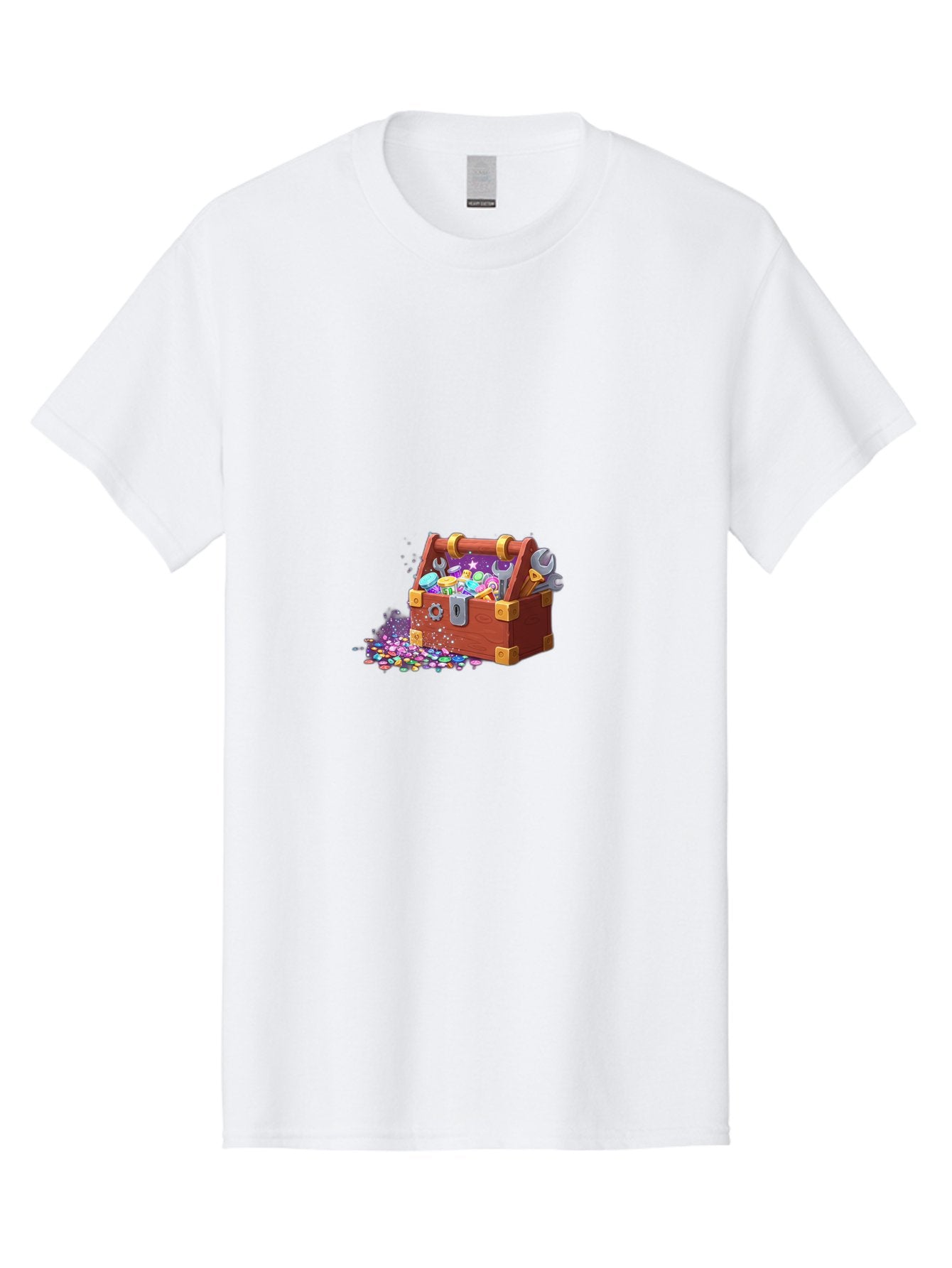 Treasure-Box Men'S Graphic Tee, 100% Cotton, Comfortable Casual Summer Wear, Machine Washable, Wood Treasure Chest, Colorful Jewels, Gemstones, Treasure, Loot, Gaming Treasure, Gaming Rewards, Loot Box, Puzzle Pieces, Shiny Objects, Bad858