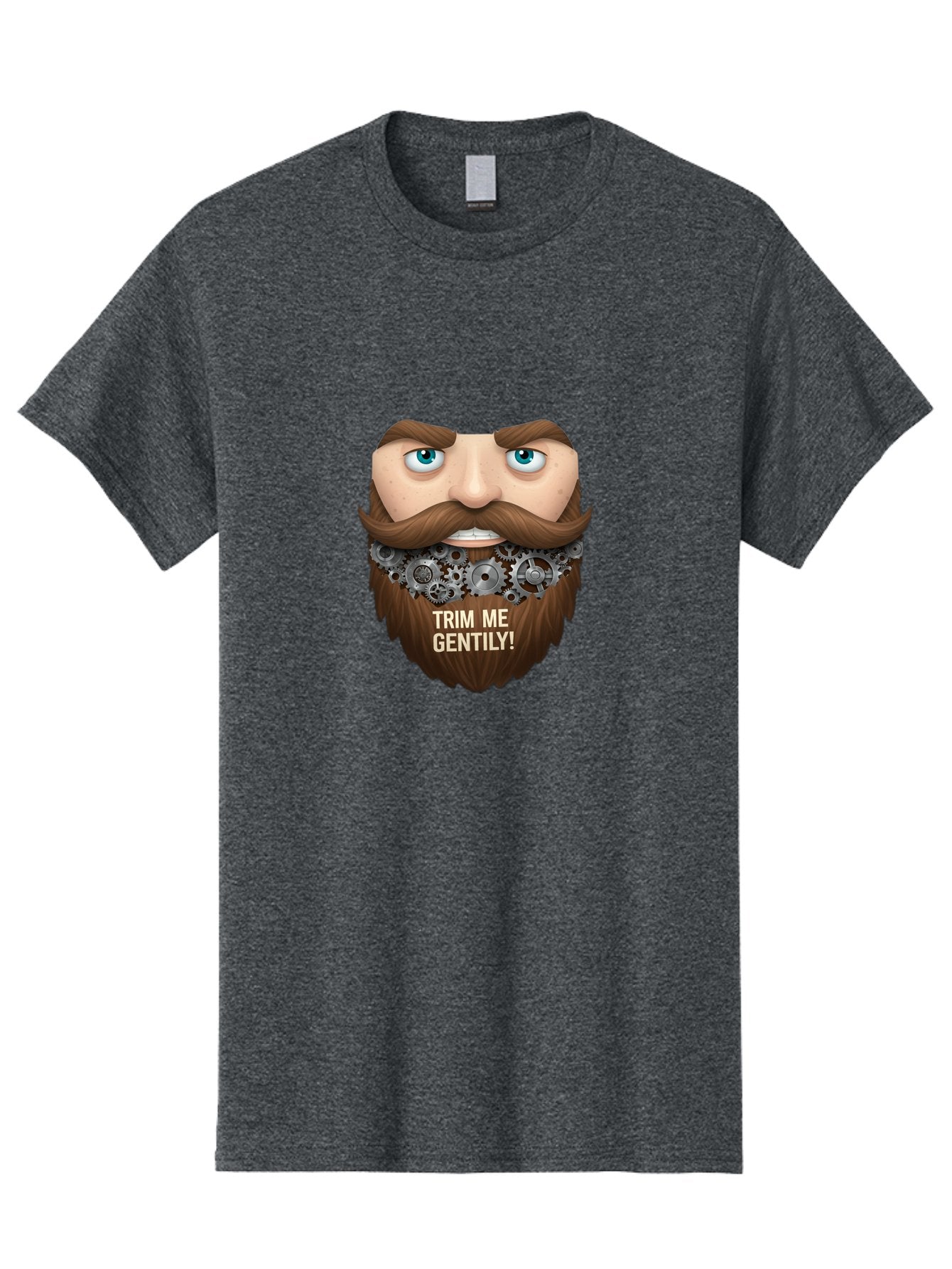 Trim-Me-Gentily Men'S Graphic Tee, 100% Cotton, Comfortable Casual Summer Wear, Machine Washable, Steampunk-Inspired Beard, Mechanical Gears, Vintage Grooming, Quirky Humor, Unique Facial Hair, Whimsical Design, Trim Me Gently, Bad861 5