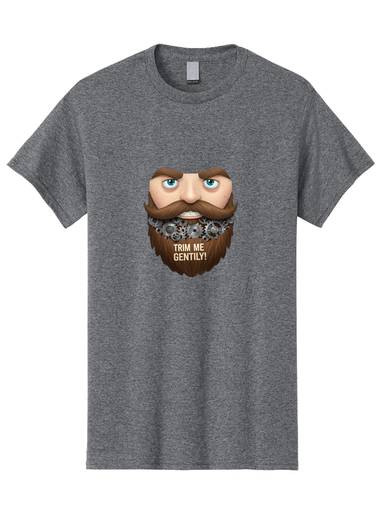 Trim-Me-Gentily Men'S Graphic Tee, 100% Cotton, Comfortable Casual Summer Wear, Machine Washable, Steampunk-Inspired Beard, Mechanical Gears, Vintage Grooming, Quirky Humor, Unique Facial Hair, Whimsical Design, Trim Me Gently, Bad861 11