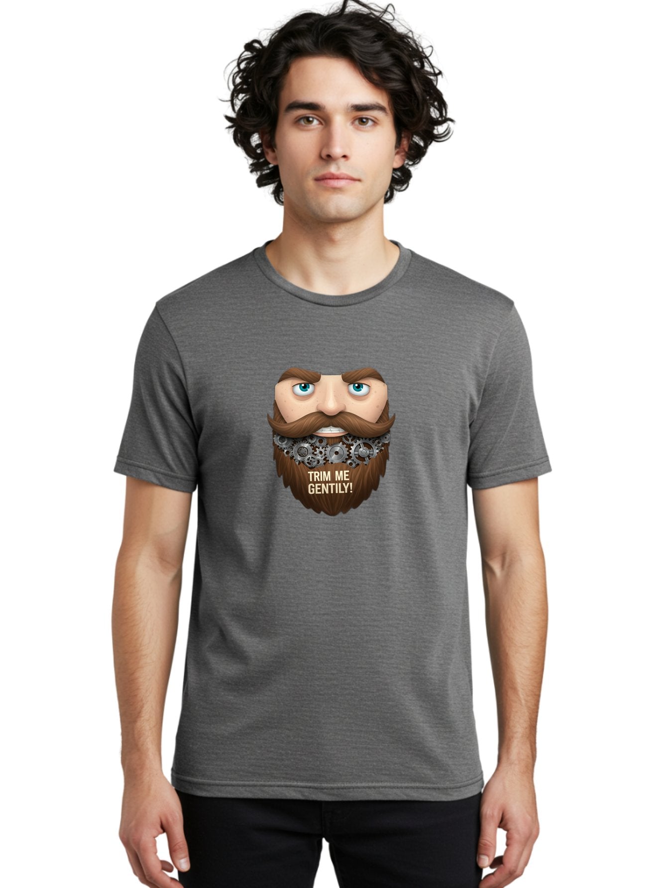 Trim-Me-Gentily Men'S Graphic Tee, 100% Cotton, Comfortable Casual Summer Wear, Machine Washable, Steampunk-Inspired Beard, Mechanical Gears, Vintage Grooming, Quirky Humor, Unique Facial Hair, Whimsical Design, Trim Me Gently, Bad861 27