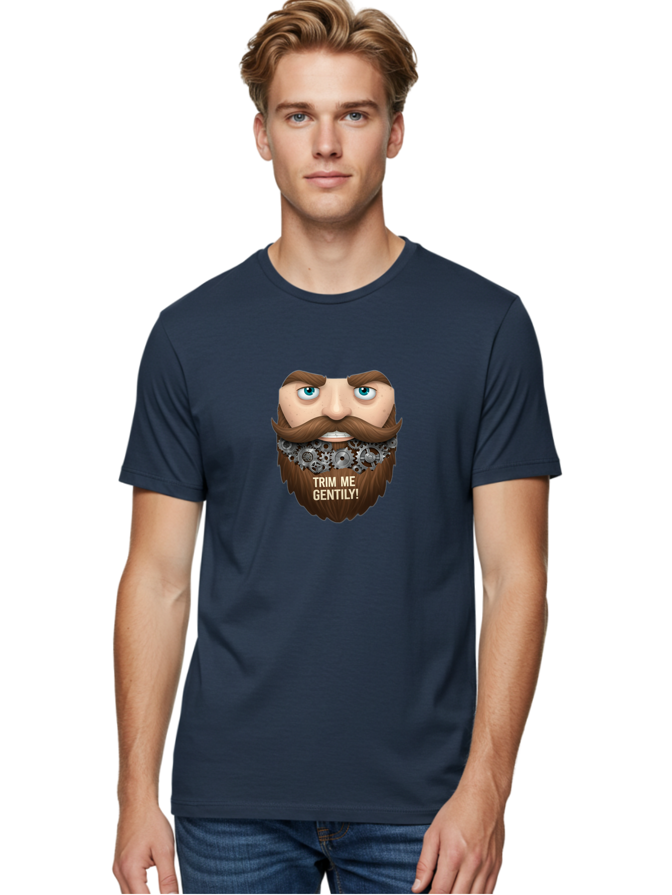 Trim-Me-Gentily Men'S Graphic Tee, 100% Cotton, Comfortable Casual Summer Wear, Machine Washable, Steampunk-Inspired Beard, Mechanical Gears, Vintage Grooming, Quirky Humor, Unique Facial Hair, Whimsical Design, Trim Me Gently, Bad861 18