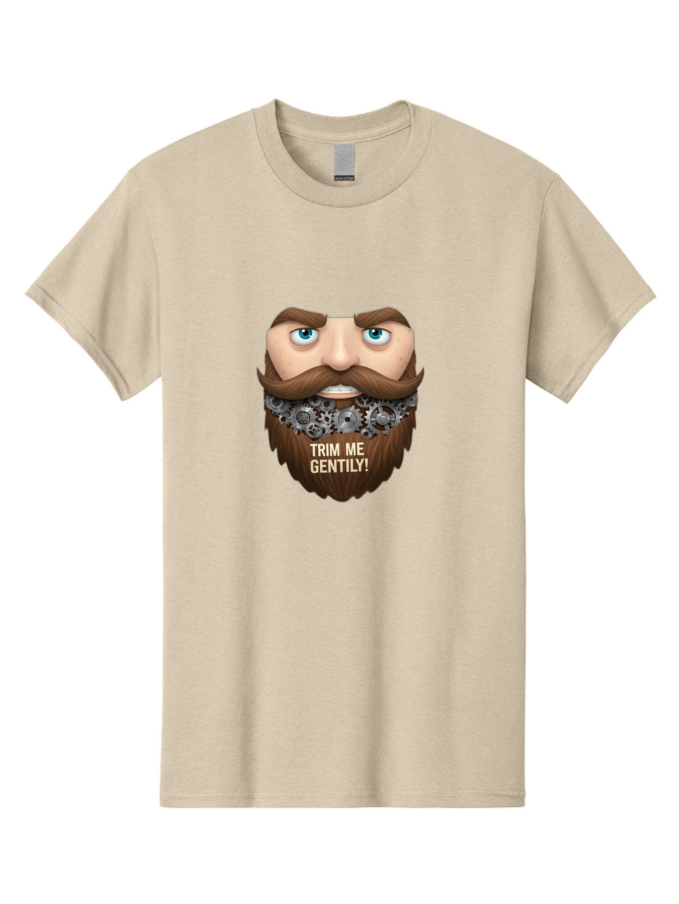 Trim-Me-Gentily Men'S Graphic Tee, 100% Cotton, Comfortable Casual Summer Wear, Machine Washable, Steampunk-Inspired Beard, Mechanical Gears, Vintage Grooming, Quirky Humor, Unique Facial Hair, Whimsical Design, Trim Me Gently, Bad861 13