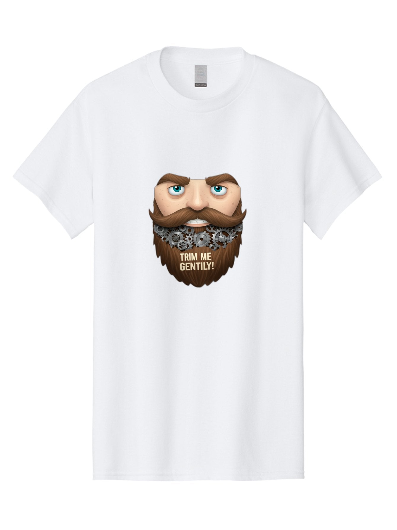 Trim-Me-Gentily Men'S Graphic Tee, 100% Cotton, Comfortable Casual Summer Wear, Machine Washable, Steampunk-Inspired Beard, Mechanical Gears, Vintage Grooming, Quirky Humor, Unique Facial Hair, Whimsical Design, Trim Me Gently, Bad861 8