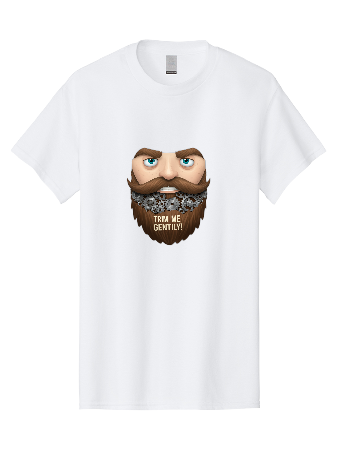 Trim-Me-Gentily Men'S Graphic Tee, 100% Cotton, Comfortable Casual Summer Wear, Machine Washable, Steampunk-Inspired Beard, Mechanical Gears, Vintage Grooming, Quirky Humor, Unique Facial Hair, Whimsical Design, Trim Me Gently, Bad861 6