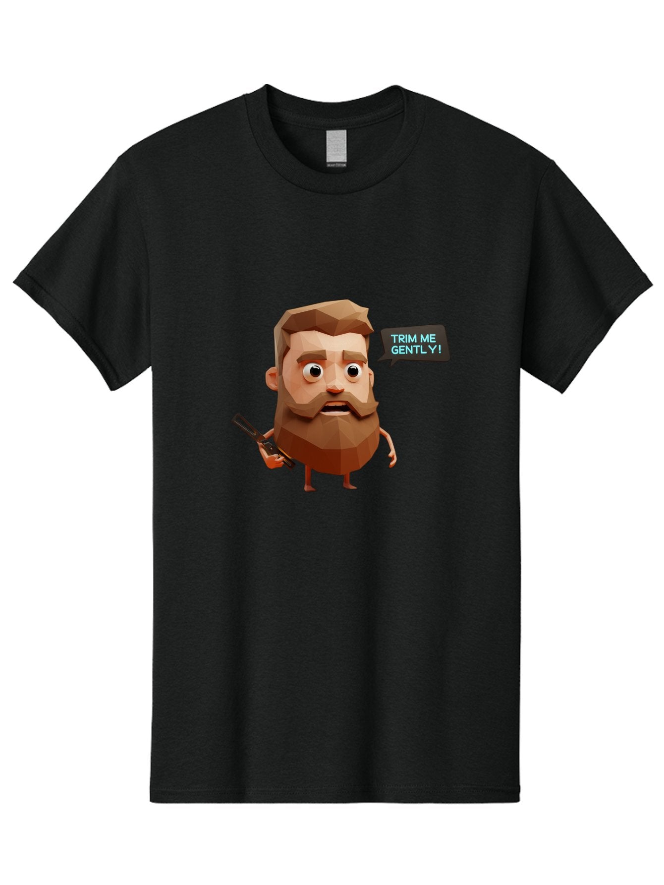Trim-Me-Gently-1 Men'S Graphic Tee, 100% Cotton, Comfortable Casual Summer Wear, Machine Washable, Cartoon Man, Low Poly Character, 3D Illustration, Barber Theme, Grooming, Male Beauty, Beard Care, Scissors, Funny Expression Bad862 8