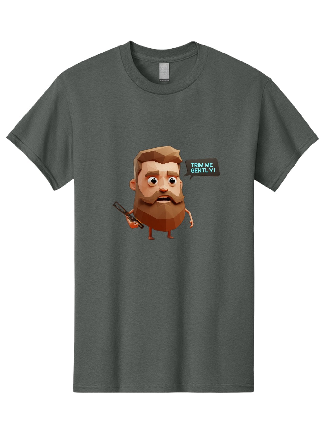 Trim-Me-Gently-1 Men'S Graphic Tee, 100% Cotton, Comfortable Casual Summer Wear, Machine Washable, Cartoon Man, Low Poly Character, 3D Illustration, Barber Theme, Grooming, Male Beauty, Beard Care, Scissors, Funny Expression Bad862 7