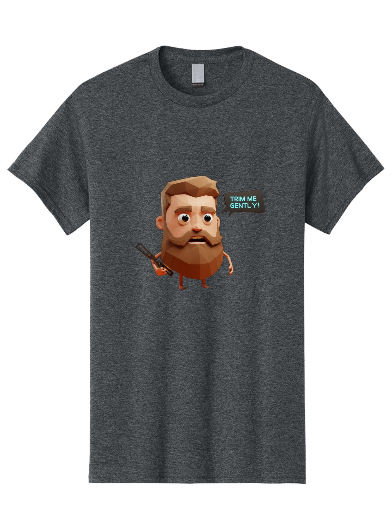 Trim-Me-Gently-1 Men'S Graphic Tee, 100% Cotton, Comfortable Casual Summer Wear, Machine Washable, Cartoon Man, Low Poly Character, 3D Illustration, Barber Theme, Grooming, Male Beauty, Beard Care, Scissors, Funny Expression Bad862 15