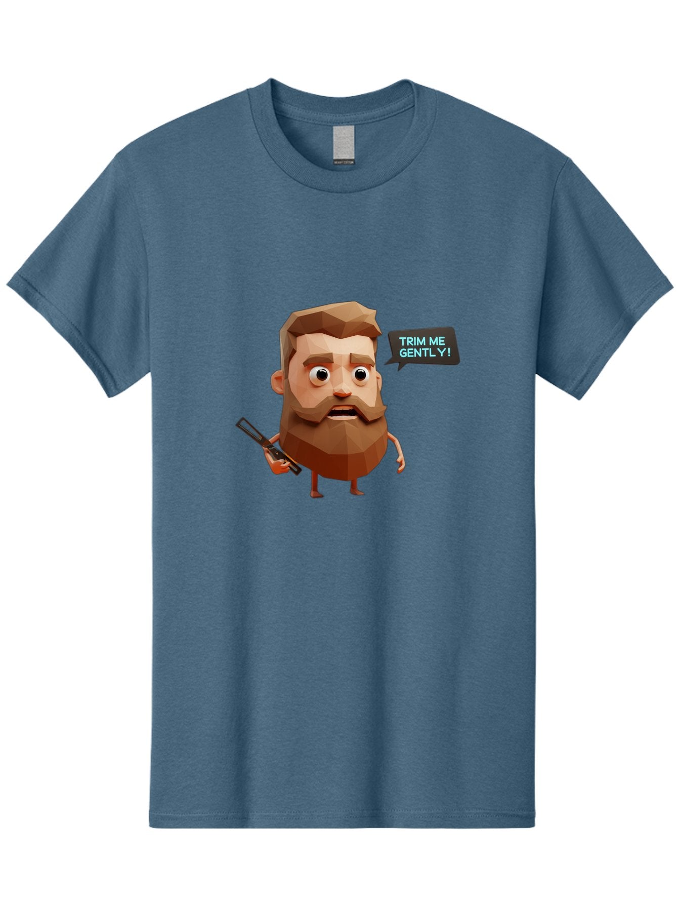 Trim-Me-Gently-1 Men'S Graphic Tee, 100% Cotton, Comfortable Casual Summer Wear, Machine Washable, Cartoon Man, Low Poly Character, 3D Illustration, Barber Theme, Grooming, Male Beauty, Beard Care, Scissors, Funny Expression Bad862 3