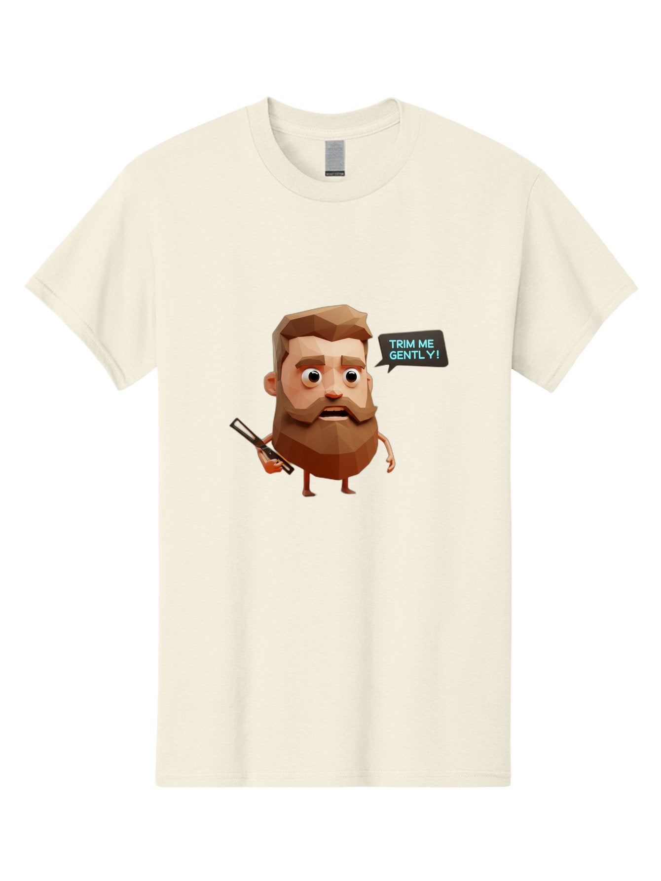 Trim-Me-Gently-1 Men'S Graphic Tee, 100% Cotton, Comfortable Casual Summer Wear, Machine Washable, Cartoon Man, Low Poly Character, 3D Illustration, Barber Theme, Grooming, Male Beauty, Beard Care, Scissors, Funny Expression Bad862 5