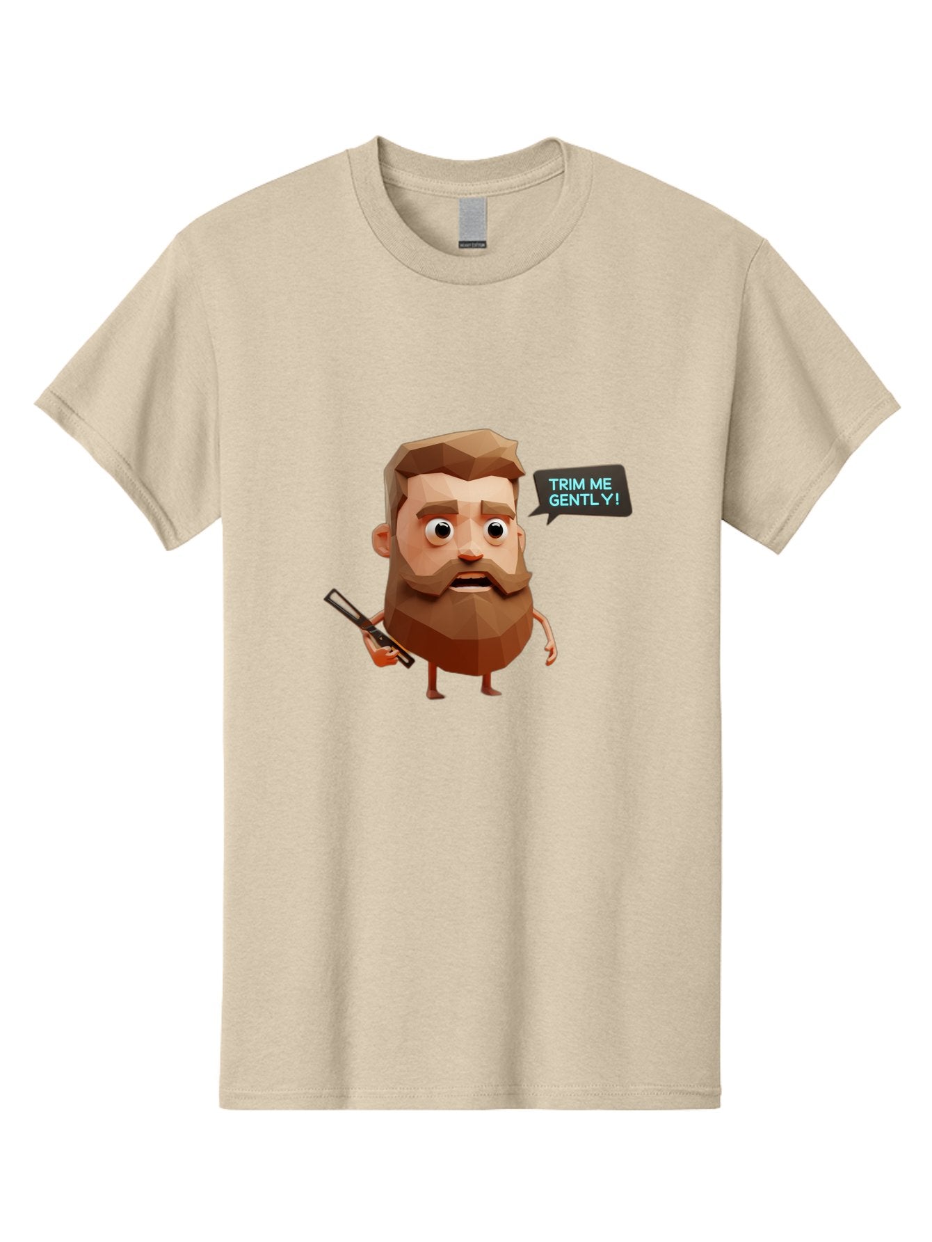 Trim-Me-Gently-1 Men'S Graphic Tee, 100% Cotton, Comfortable Casual Summer Wear, Machine Washable, Cartoon Man, Low Poly Character, 3D Illustration, Barber Theme, Grooming, Male Beauty, Beard Care, Scissors, Funny Expression Bad862 10