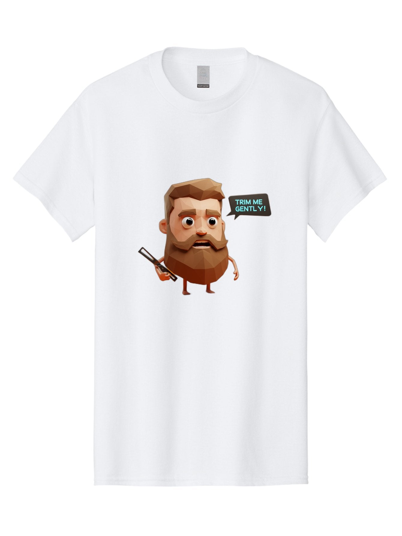 Trim-Me-Gently-1 Men'S Graphic Tee, 100% Cotton, Comfortable Casual Summer Wear, Machine Washable, Cartoon Man, Low Poly Character, 3D Illustration, Barber Theme, Grooming, Male Beauty, Beard Care, Scissors, Funny Expression Bad862 14