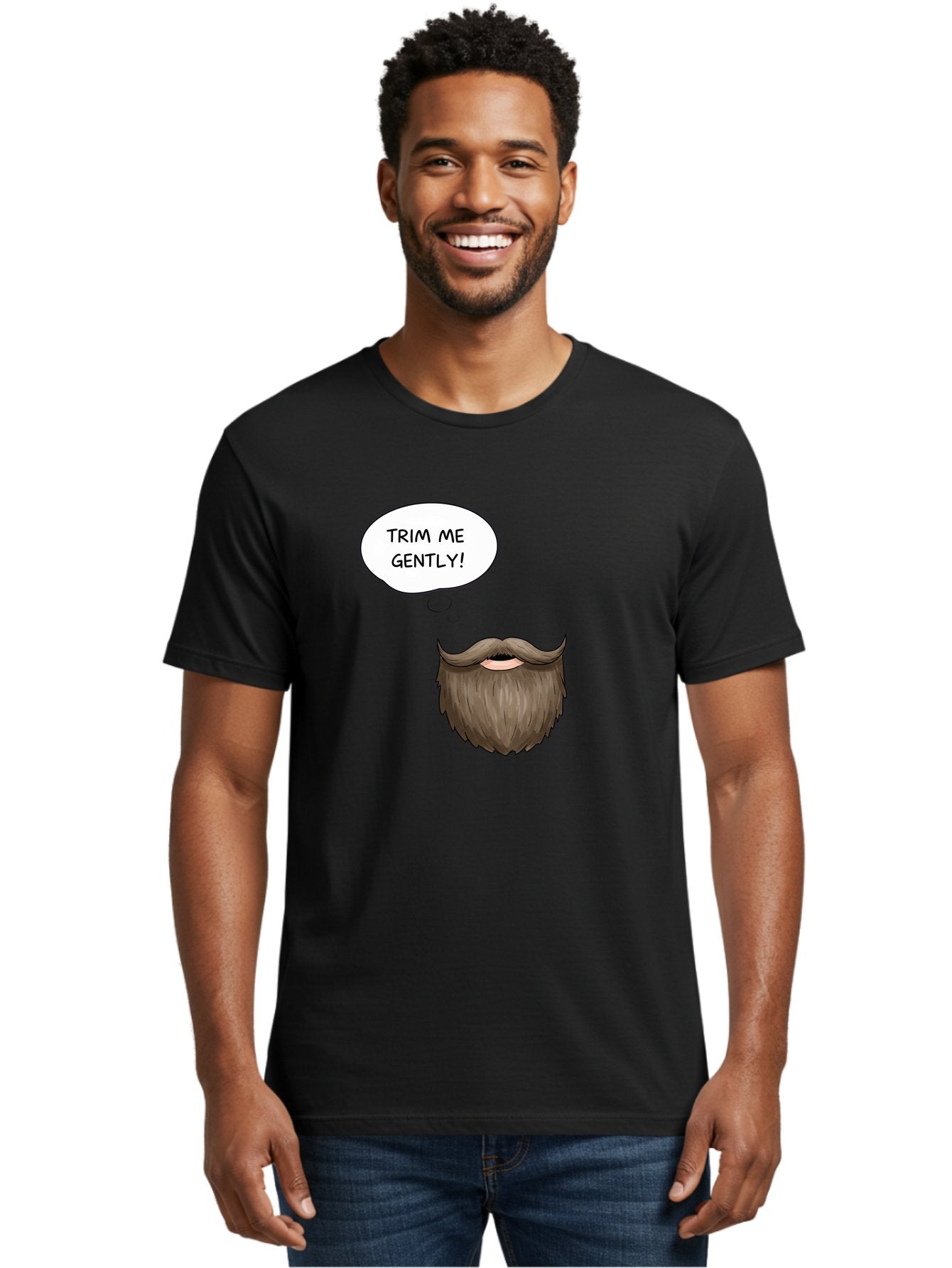 Trim-Me-Gently-2 Men'S Graphic Tee, 100% Cotton, Comfortable Casual Summer Wear, Machine Washable, Funny Cartoon Beard, Humorous Illustration, Whimsical Character, Mustache And Beard Combo, Playful Typography, Quirky Design, Bold Text, Bad863 26