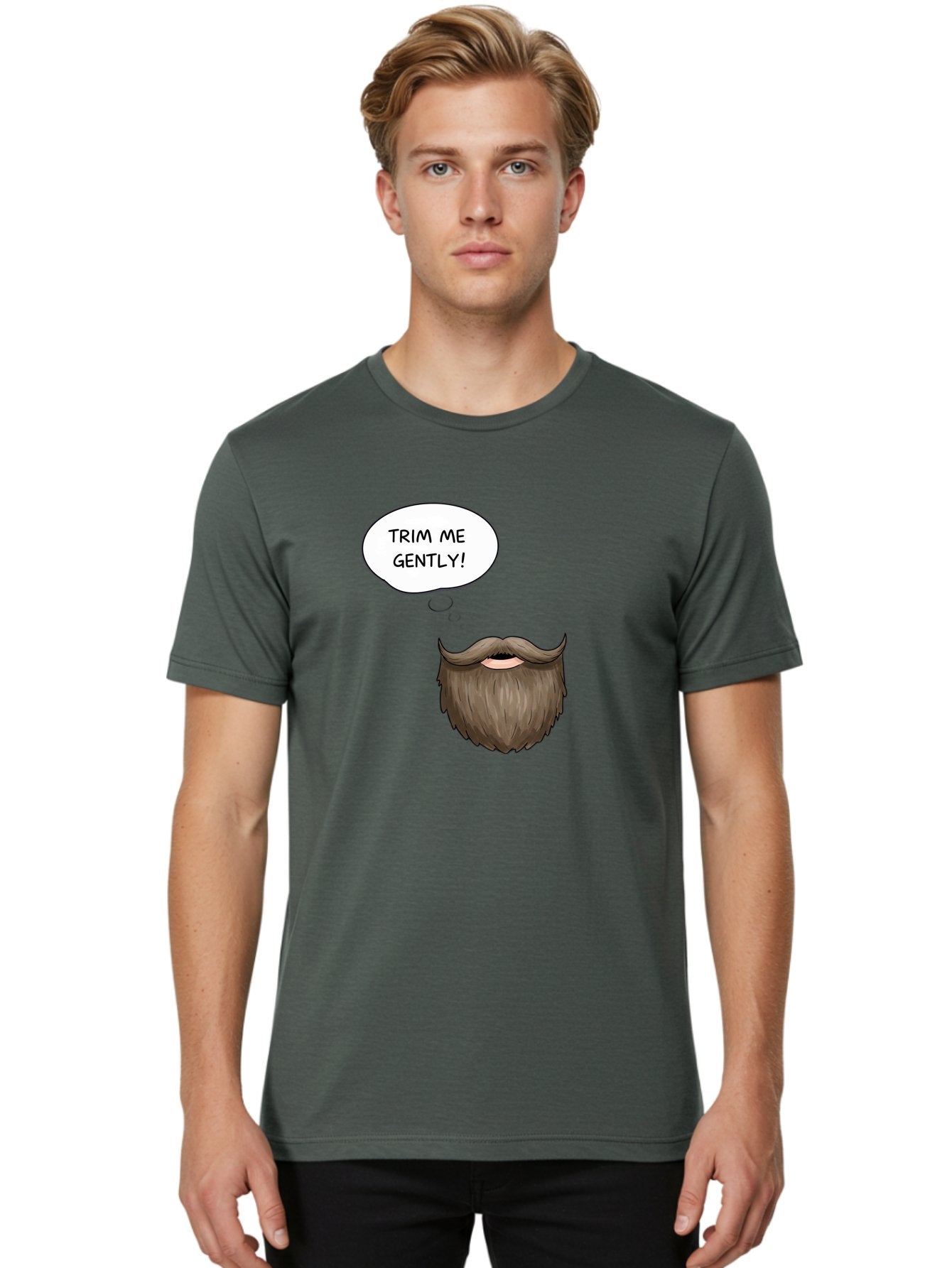 Trim-Me-Gently-2 Men'S Graphic Tee, 100% Cotton, Comfortable Casual Summer Wear, Machine Washable, Funny Cartoon Beard, Humorous Illustration, Whimsical Character, Mustache And Beard Combo, Playful Typography, Quirky Design, Bold Text, Bad863 30