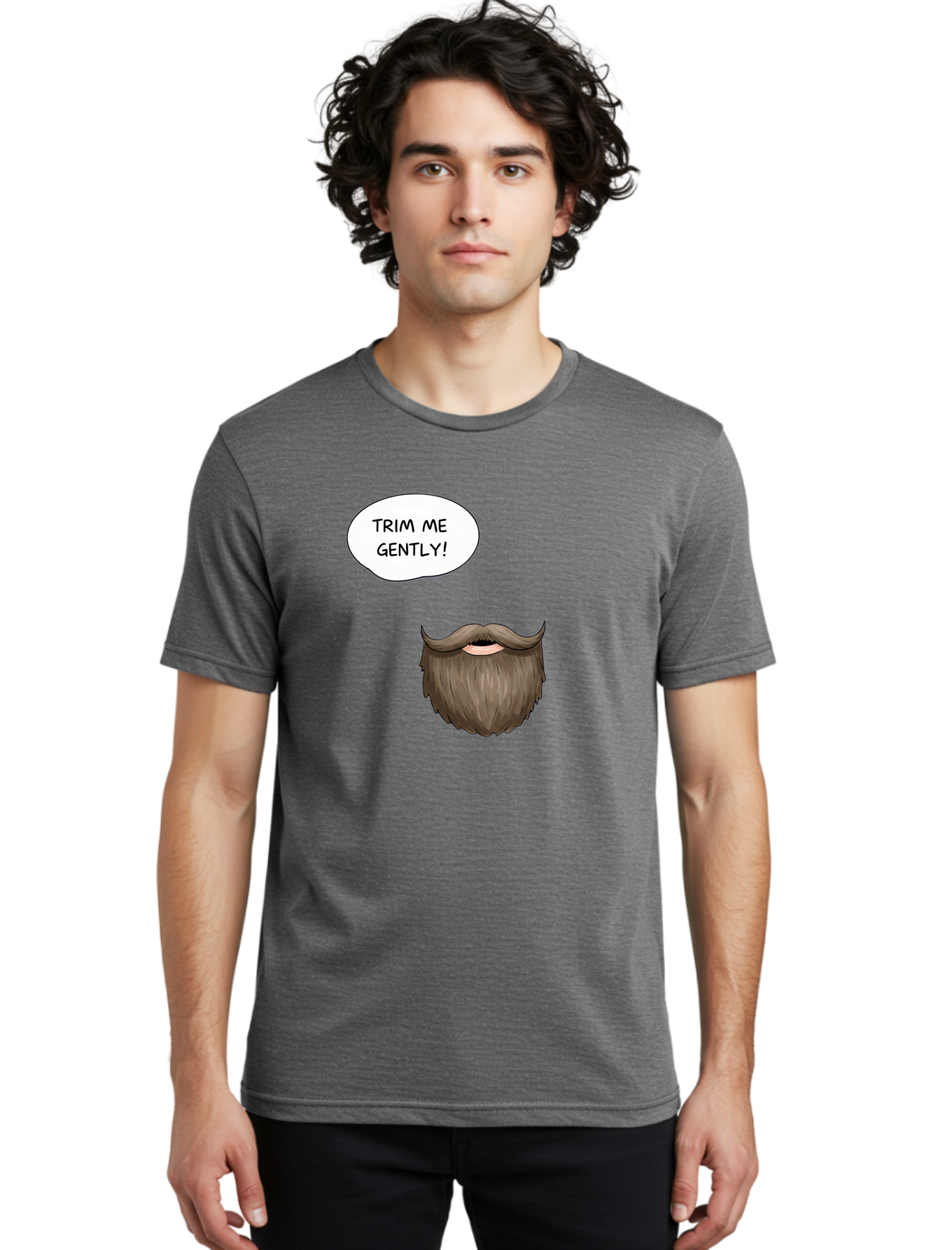 Trim-Me-Gently-2 Men'S Graphic Tee, 100% Cotton, Comfortable Casual Summer Wear, Machine Washable, Funny Cartoon Beard, Humorous Illustration, Whimsical Character, Mustache And Beard Combo, Playful Typography, Quirky Design, Bold Text, Bad863 30