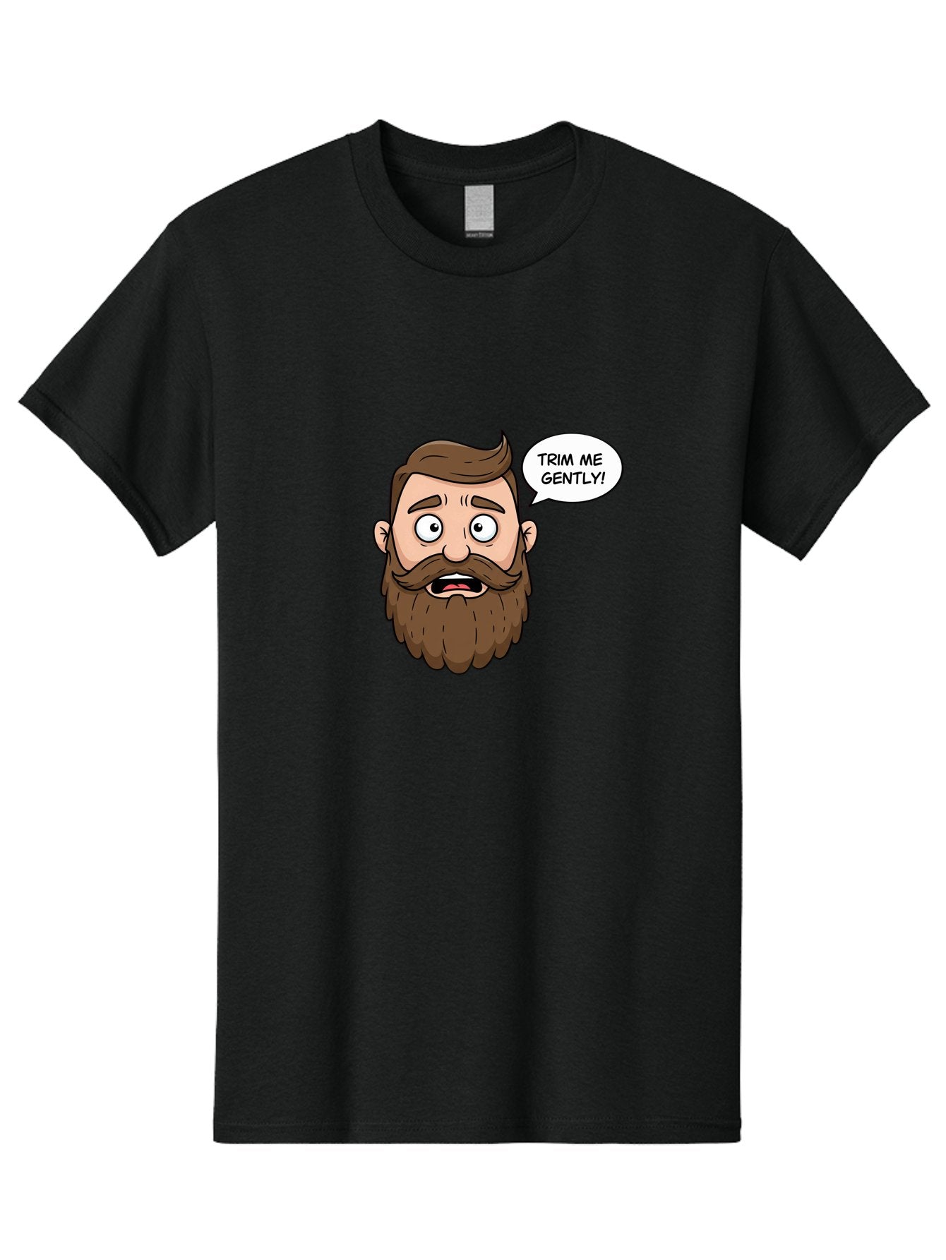 Trim-Me-Gently-3 Men'S Graphic Tee, 100% Cotton, Comfortable Casual Summer Wear, Machine Washable, Cartoon Man With Brown Hair And Beard, Worried Expression, Speech Bubble, Barber Humor, Grooming, Haircut, Men'S Grooming, Comedic Relief Bad864 13