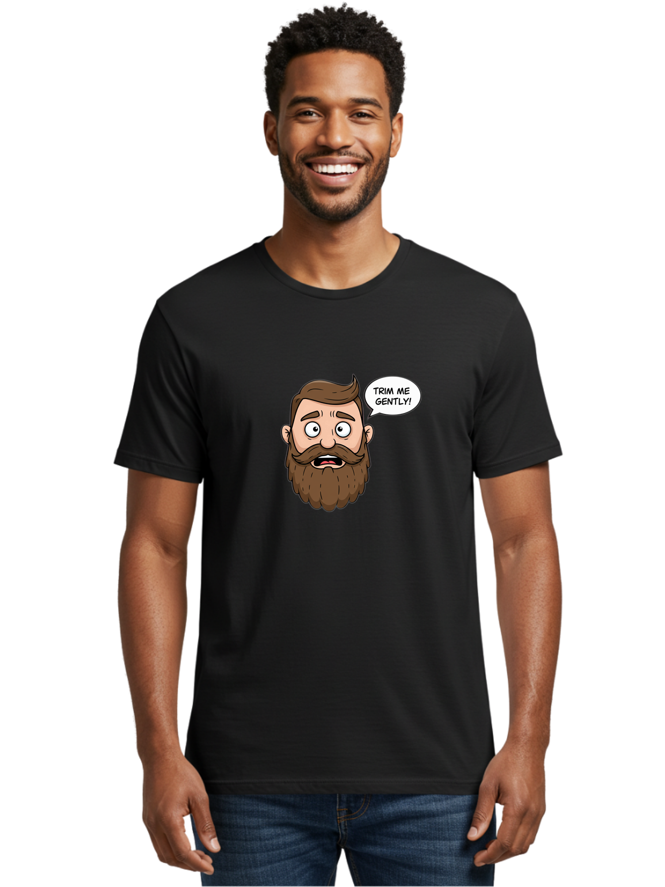 Trim-Me-Gently-3 Men'S Graphic Tee, 100% Cotton, Comfortable Casual Summer Wear, Machine Washable, Cartoon Man With Brown Hair And Beard, Worried Expression, Speech Bubble, Barber Humor, Grooming, Haircut, Men'S Grooming, Comedic Relief Bad864 30