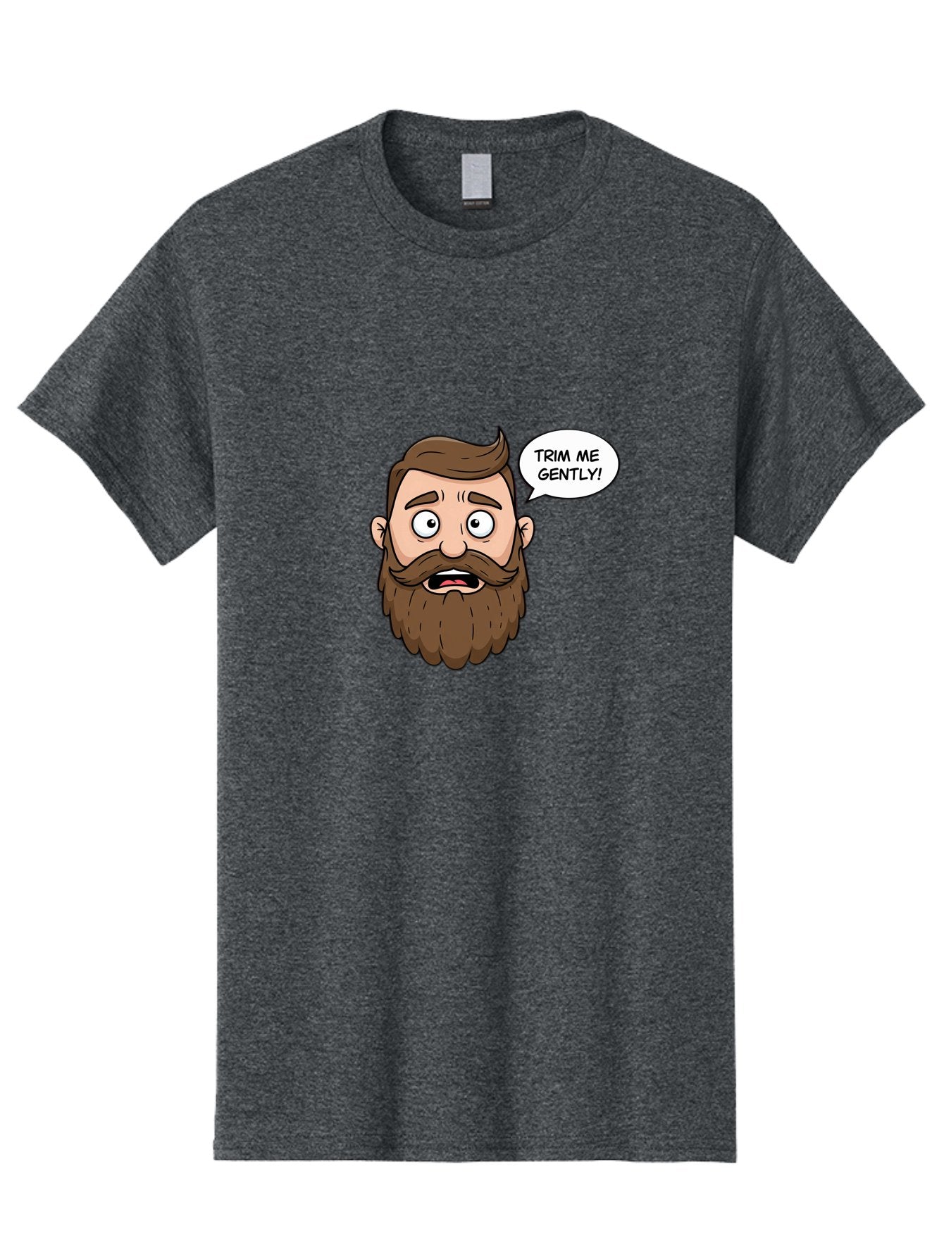Trim-Me-Gently-3 Men'S Graphic Tee, 100% Cotton, Comfortable Casual Summer Wear, Machine Washable, Cartoon Man With Brown Hair And Beard, Worried Expression, Speech Bubble, Barber Humor, Grooming, Haircut, Men'S Grooming, Comedic Relief Bad864