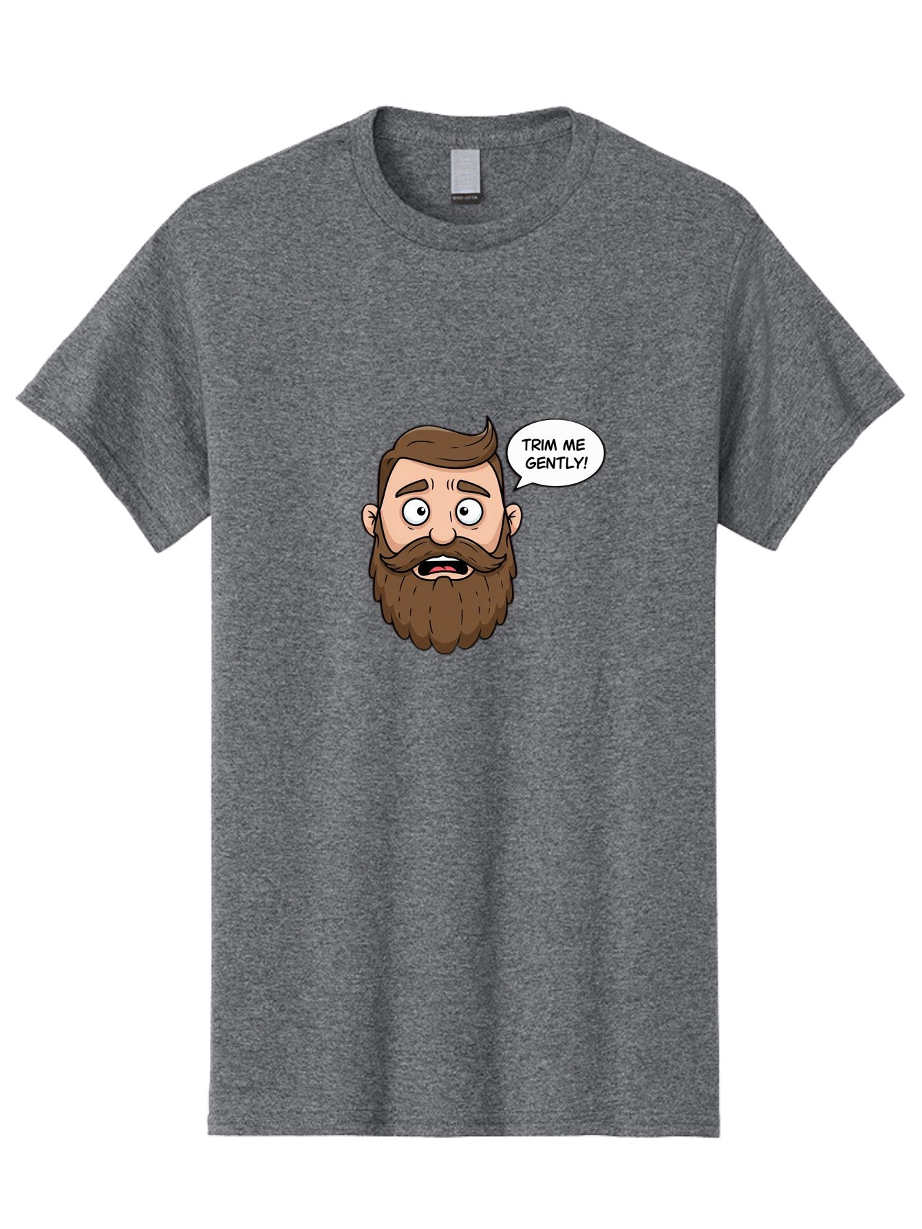 Trim-Me-Gently-3 Men'S Graphic Tee, 100% Cotton, Comfortable Casual Summer Wear, Machine Washable, Cartoon Man With Brown Hair And Beard, Worried Expression, Speech Bubble, Barber Humor, Grooming, Haircut, Men'S Grooming, Comedic Relief Bad864 5