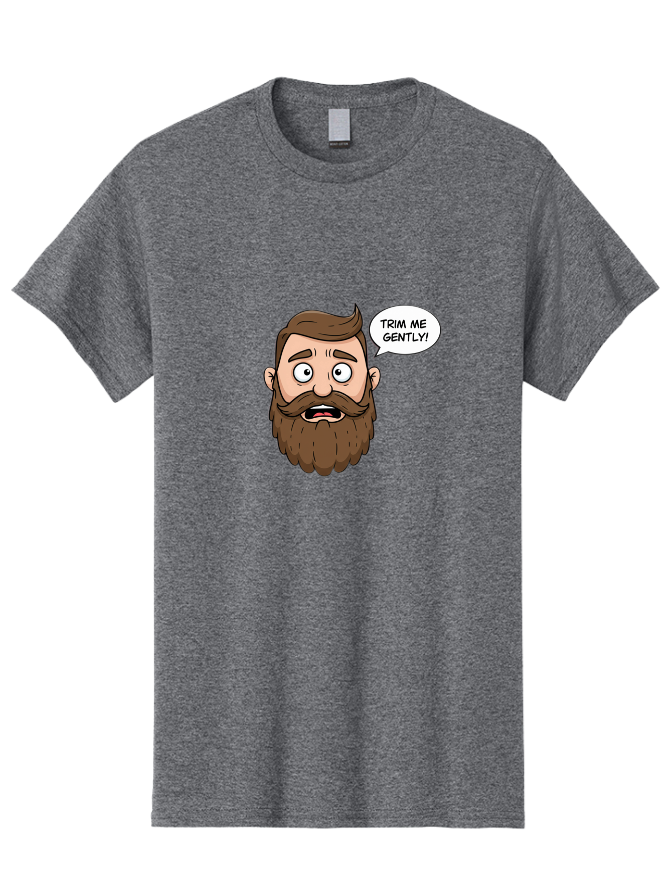 Trim-Me-Gently-3 Men'S Graphic Tee, 100% Cotton, Comfortable Casual Summer Wear, Machine Washable, Cartoon Man With Brown Hair And Beard, Worried Expression, Speech Bubble, Barber Humor, Grooming, Haircut, Men'S Grooming, Comedic Relief Bad864 8