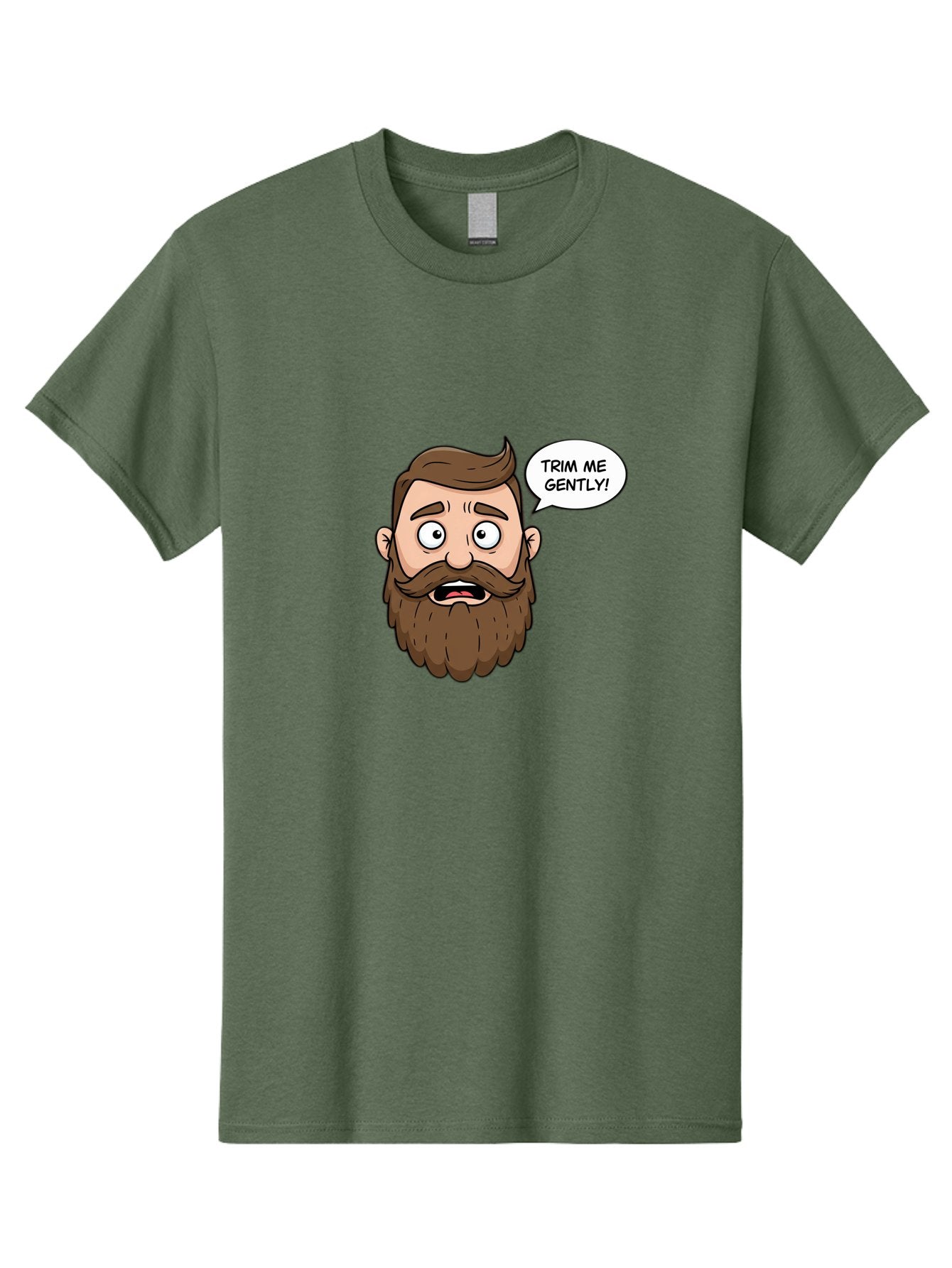 Trim-Me-Gently-3 Men'S Graphic Tee, 100% Cotton, Comfortable Casual Summer Wear, Machine Washable, Cartoon Man With Brown Hair And Beard, Worried Expression, Speech Bubble, Barber Humor, Grooming, Haircut, Men'S Grooming, Comedic Relief Bad864 3