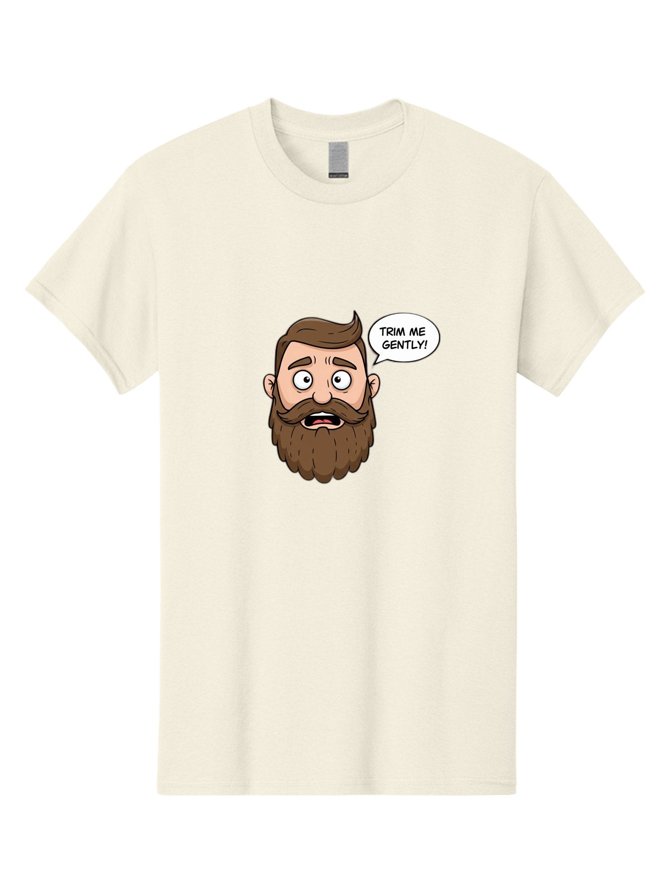 Trim-Me-Gently-3 Men'S Graphic Tee, 100% Cotton, Comfortable Casual Summer Wear, Machine Washable, Cartoon Man With Brown Hair And Beard, Worried Expression, Speech Bubble, Barber Humor, Grooming, Haircut, Men'S Grooming, Comedic Relief Bad864 4