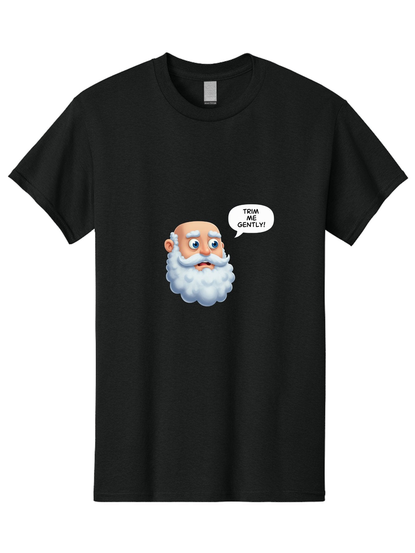 Trim-Me-Gently-4 Men'S Graphic Tee, 100% Cotton, Comfortable Casual Summer Wear, Machine Washable, Funny Cartoon Character, White Beard, Blue Eyes, Humorous Expression, Speech Bubble, Trim Me Gently, Comedic Style, Cartoon Humor, Bad865 10