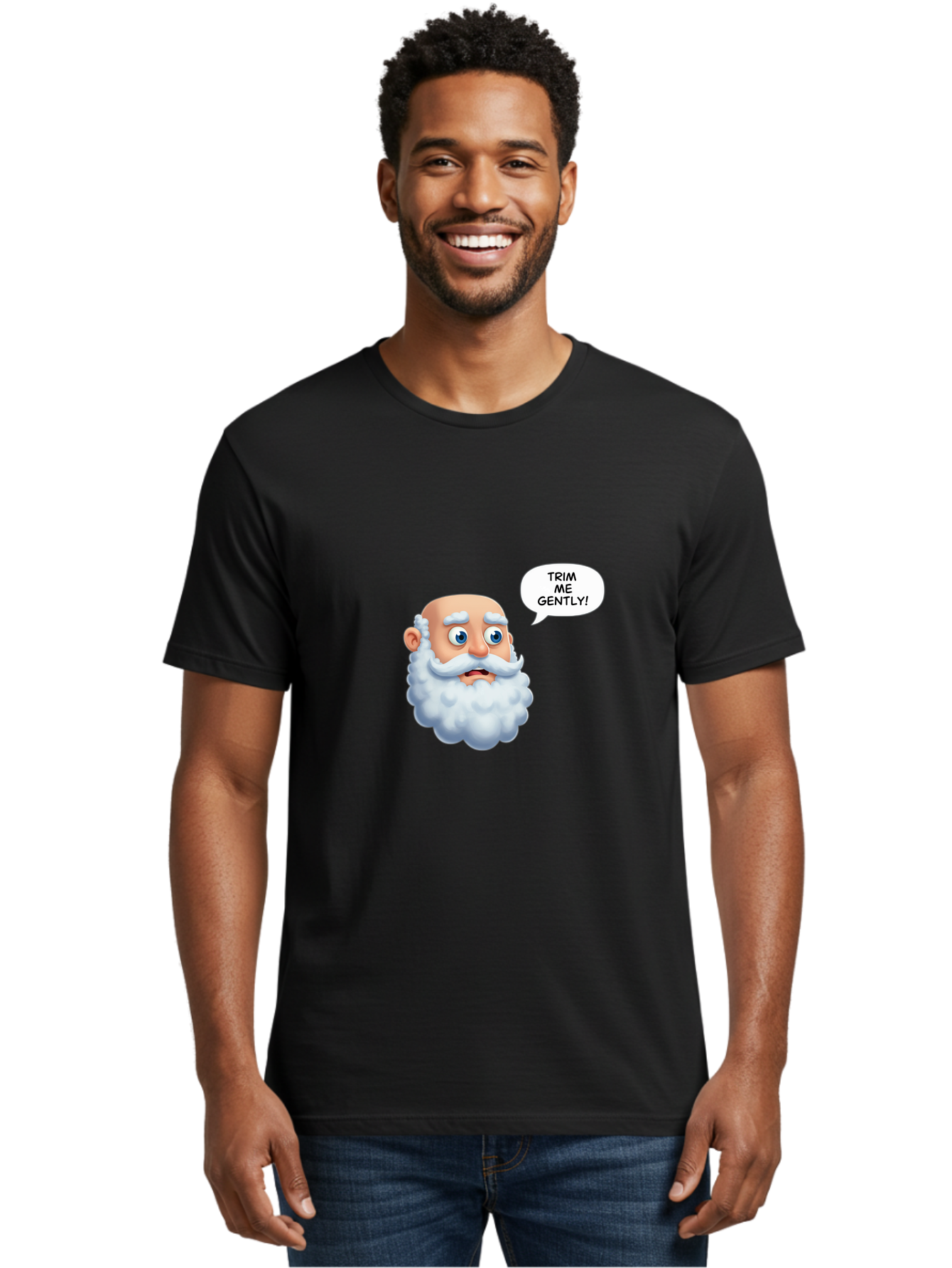 Trim-Me-Gently-4 Men'S Graphic Tee, 100% Cotton, Comfortable Casual Summer Wear, Machine Washable, Funny Cartoon Character, White Beard, Blue Eyes, Humorous Expression, Speech Bubble, Trim Me Gently, Comedic Style, Cartoon Humor, Bad865 29