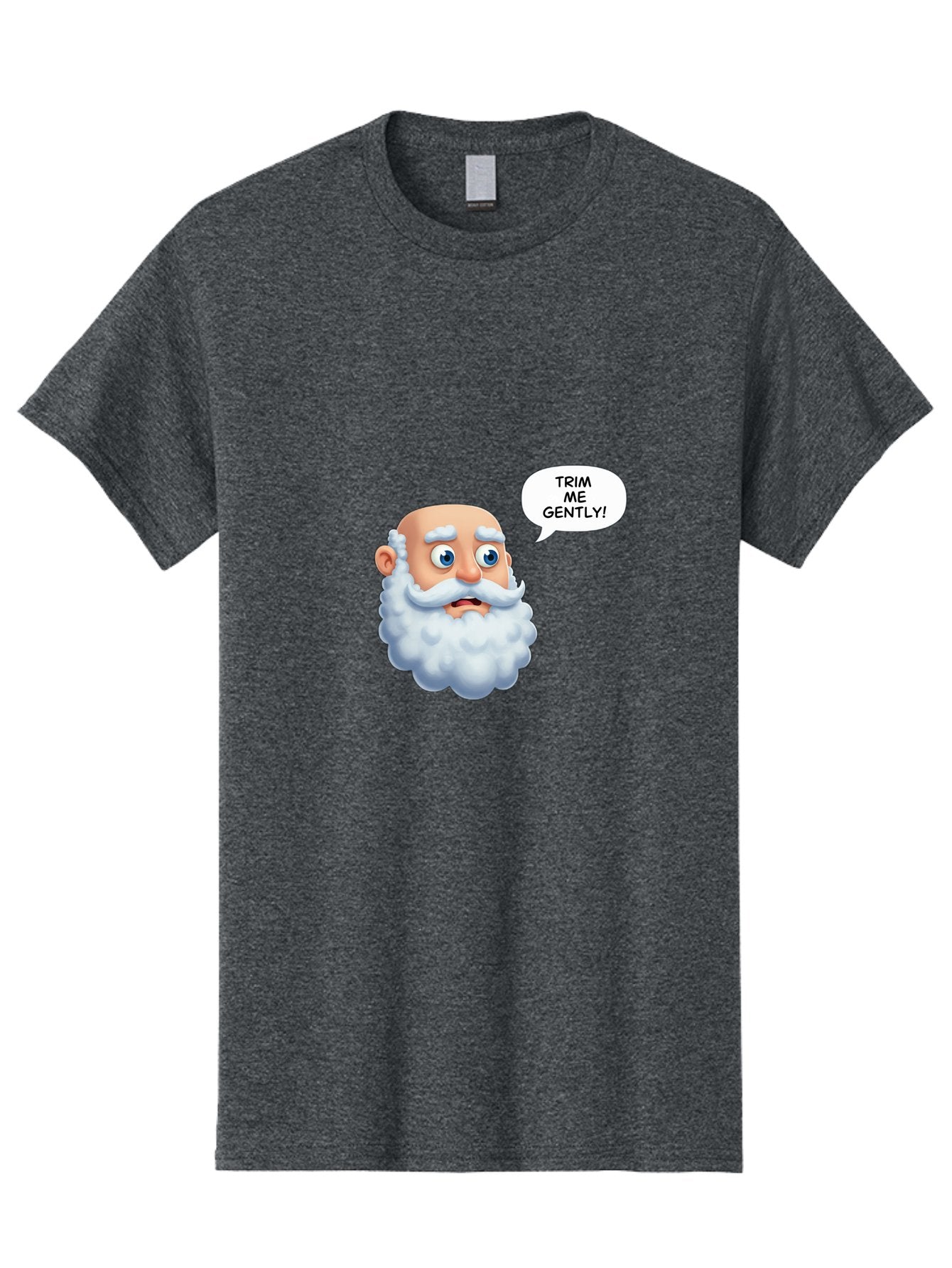 Trim-Me-Gently-4 Men'S Graphic Tee, 100% Cotton, Comfortable Casual Summer Wear, Machine Washable, Funny Cartoon Character, White Beard, Blue Eyes, Humorous Expression, Speech Bubble, Trim Me Gently, Comedic Style, Cartoon Humor, Bad865 3
