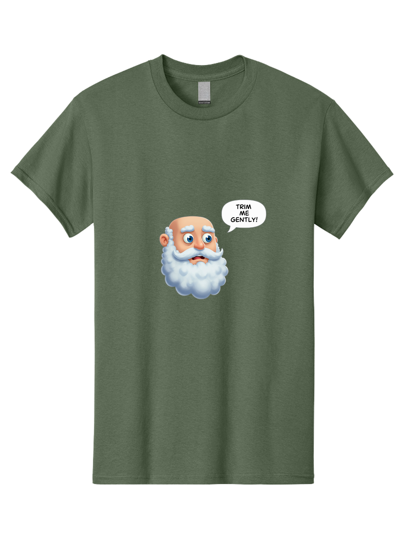 Trim-Me-Gently-4 Men'S Graphic Tee, 100% Cotton, Comfortable Casual Summer Wear, Machine Washable, Funny Cartoon Character, White Beard, Blue Eyes, Humorous Expression, Speech Bubble, Trim Me Gently, Comedic Style, Cartoon Humor, Bad865 7