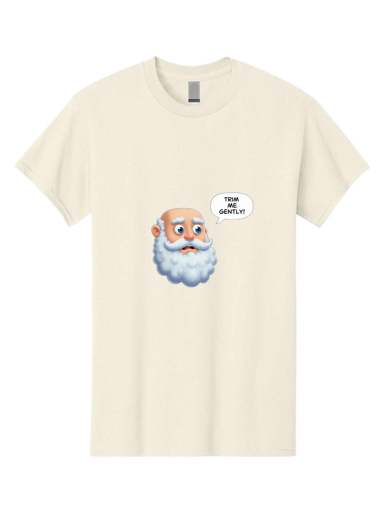 Trim-Me-Gently-4 Men'S Graphic Tee, 100% Cotton, Comfortable Casual Summer Wear, Machine Washable, Funny Cartoon Character, White Beard, Blue Eyes, Humorous Expression, Speech Bubble, Trim Me Gently, Comedic Style, Cartoon Humor, Bad865