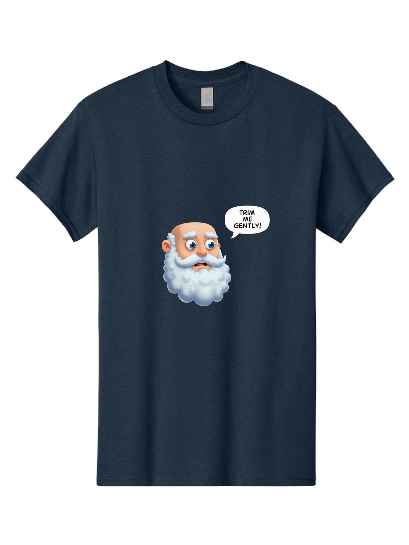 Trim-Me-Gently-4 Men'S Graphic Tee, 100% Cotton, Comfortable Casual Summer Wear, Machine Washable, Funny Cartoon Character, White Beard, Blue Eyes, Humorous Expression, Speech Bubble, Trim Me Gently, Comedic Style, Cartoon Humor, Bad865 4
