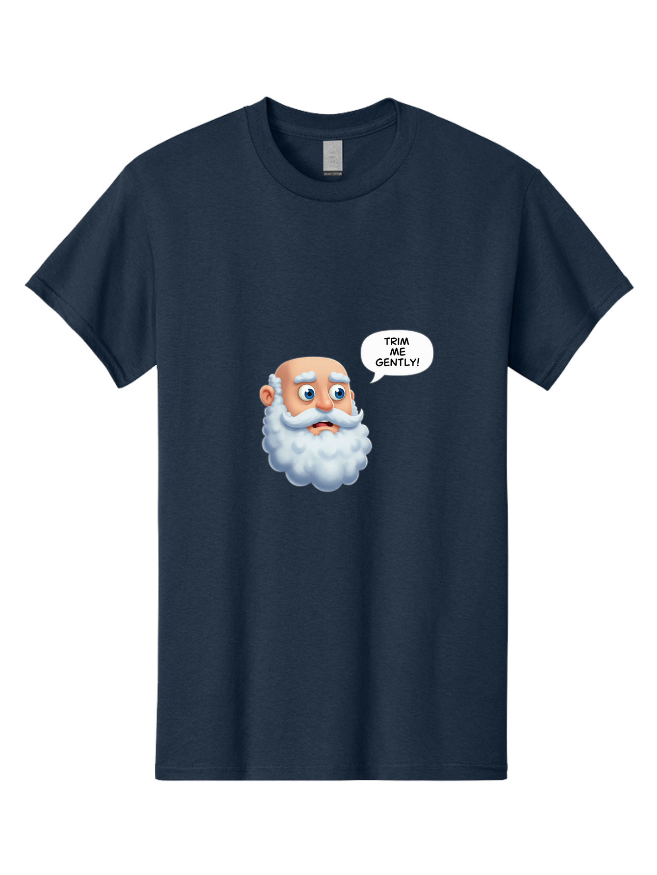 Trim-Me-Gently-4 Men'S Graphic Tee, 100% Cotton, Comfortable Casual Summer Wear, Machine Washable, Funny Cartoon Character, White Beard, Blue Eyes, Humorous Expression, Speech Bubble, Trim Me Gently, Comedic Style, Cartoon Humor, Bad865 12