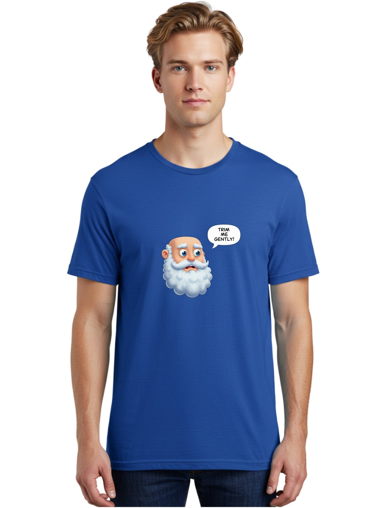 Trim-Me-Gently-4 Men'S Graphic Tee, 100% Cotton, Comfortable Casual Summer Wear, Machine Washable, Funny Cartoon Character, White Beard, Blue Eyes, Humorous Expression, Speech Bubble, Trim Me Gently, Comedic Style, Cartoon Humor, Bad865 20