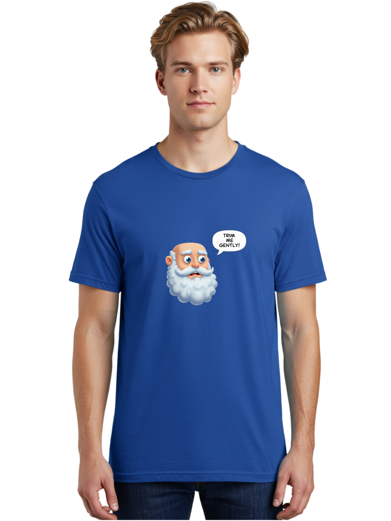 Trim-Me-Gently-4 Men'S Graphic Tee, 100% Cotton, Comfortable Casual Summer Wear, Machine Washable, Funny Cartoon Character, White Beard, Blue Eyes, Humorous Expression, Speech Bubble, Trim Me Gently, Comedic Style, Cartoon Humor, Bad865 30