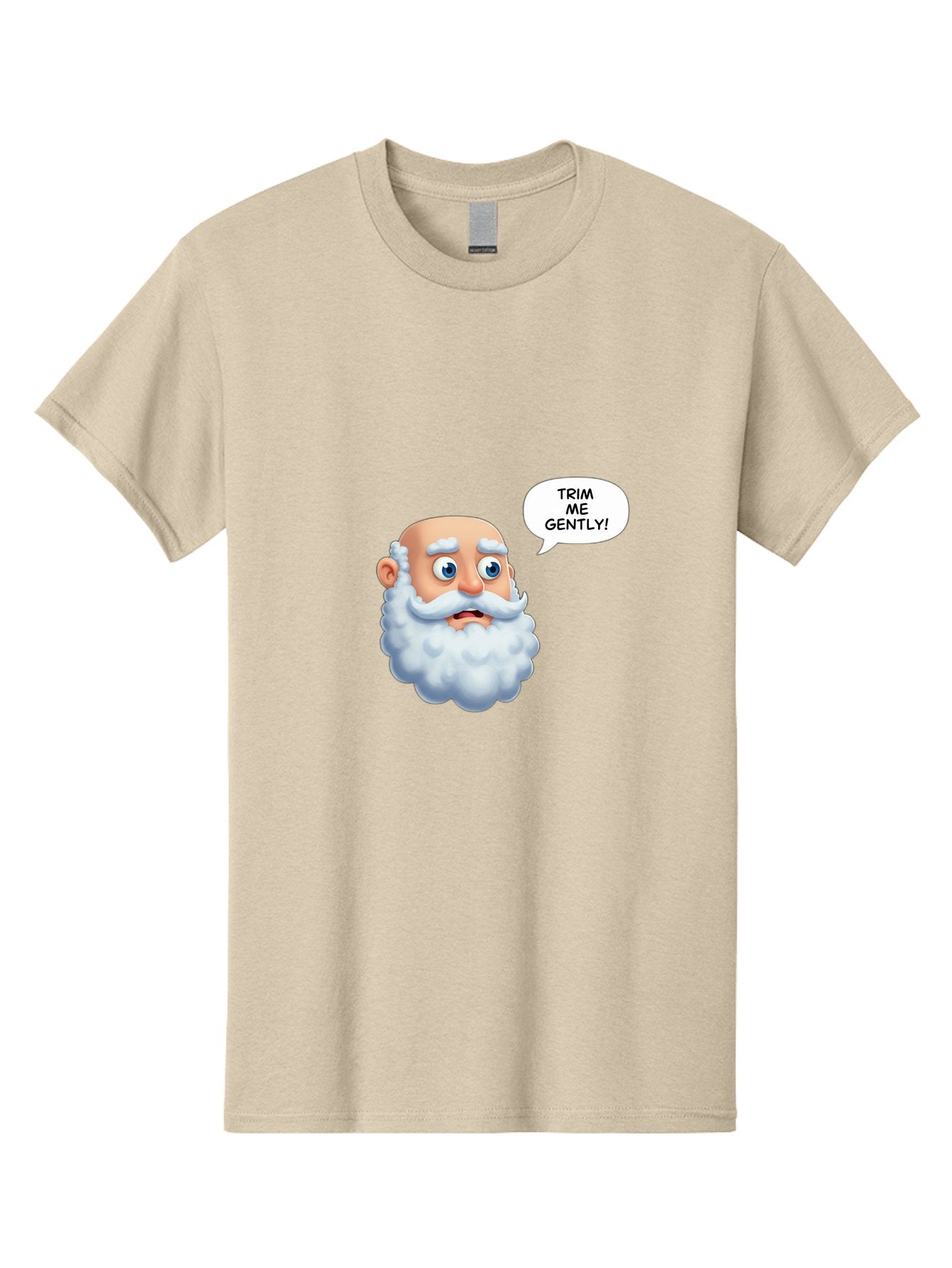 Trim-Me-Gently-4 Men'S Graphic Tee, 100% Cotton, Comfortable Casual Summer Wear, Machine Washable, Funny Cartoon Character, White Beard, Blue Eyes, Humorous Expression, Speech Bubble, Trim Me Gently, Comedic Style, Cartoon Humor, Bad865 5