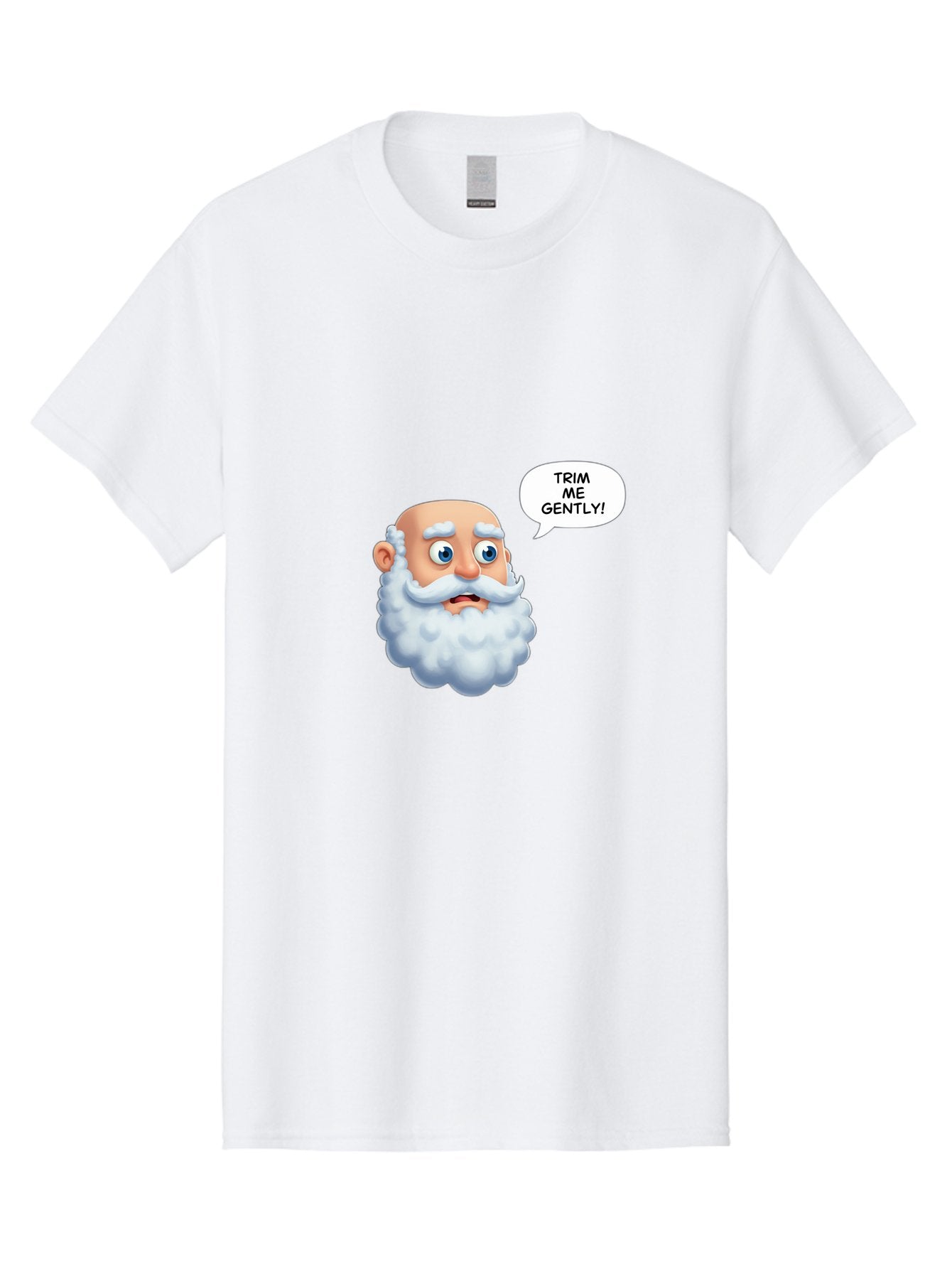 Trim-Me-Gently-4 Men'S Graphic Tee, 100% Cotton, Comfortable Casual Summer Wear, Machine Washable, Funny Cartoon Character, White Beard, Blue Eyes, Humorous Expression, Speech Bubble, Trim Me Gently, Comedic Style, Cartoon Humor, Bad865 15