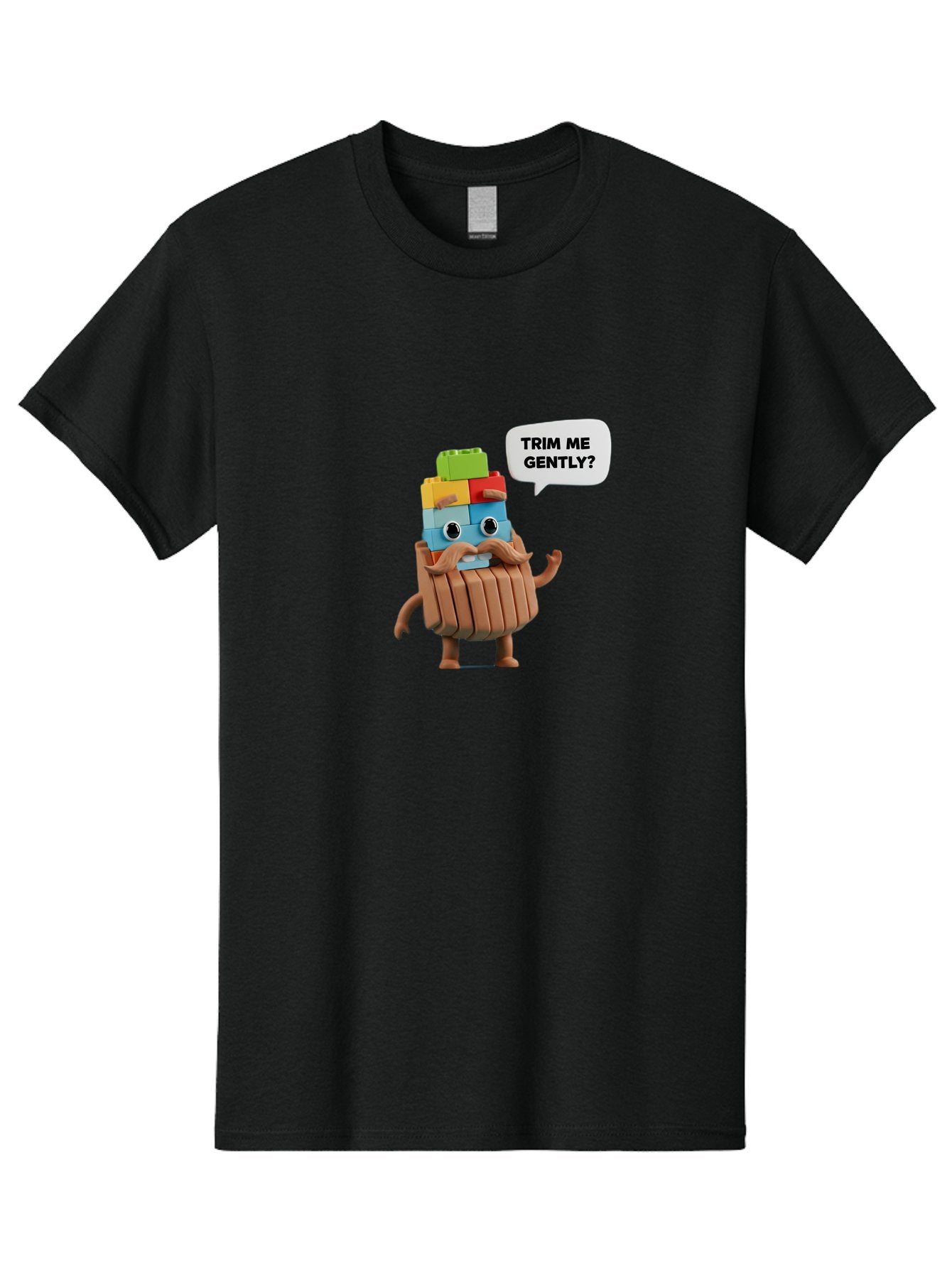 Trim-Me-Gently-5 Men'S Graphic Tee, 100% Cotton, Comfortable Casual Summer Wear, Machine Washable, Funny Character, Lego Figure, Cartoon Style, Humorous Mustache, Comedic Expression, Quirky Personality, Playful Design, Building Blocks, Bad866 8