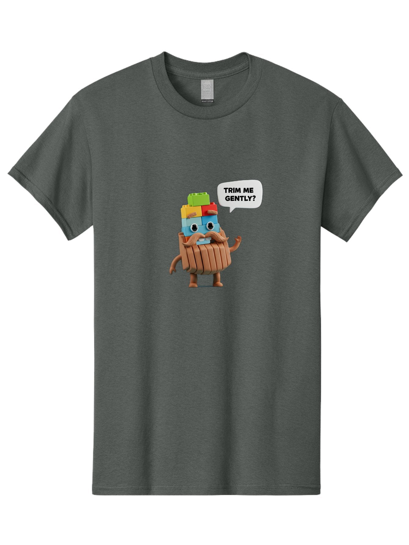 Trim-Me-Gently-5 Men'S Graphic Tee, 100% Cotton, Comfortable Casual Summer Wear, Machine Washable, Funny Character, Lego Figure, Cartoon Style, Humorous Mustache, Comedic Expression, Quirky Personality, Playful Design, Building Blocks, Bad866 5