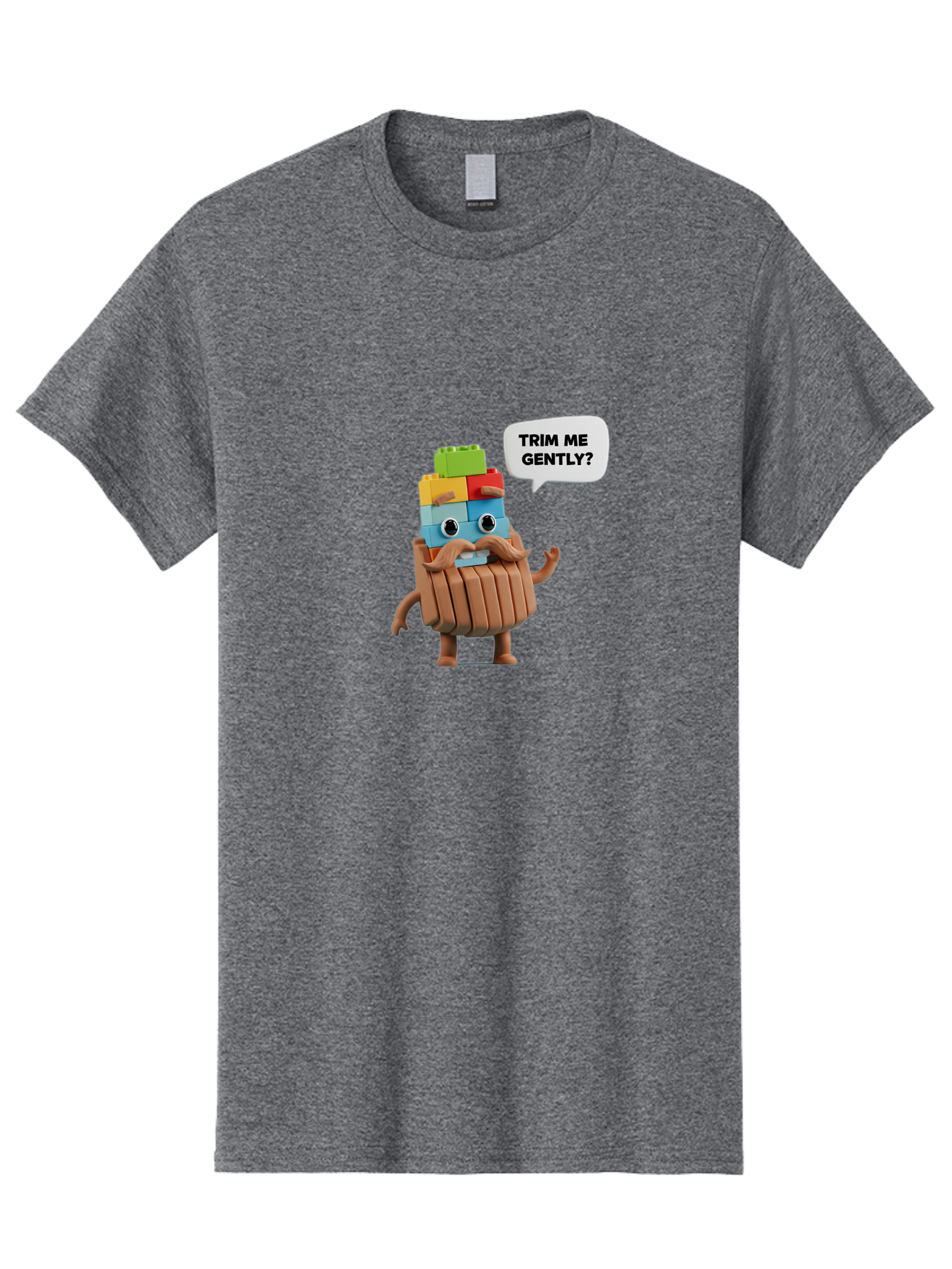 Trim-Me-Gently-5 Men'S Graphic Tee, 100% Cotton, Comfortable Casual Summer Wear, Machine Washable, Funny Character, Lego Figure, Cartoon Style, Humorous Mustache, Comedic Expression, Quirky Personality, Playful Design, Building Blocks, Bad866