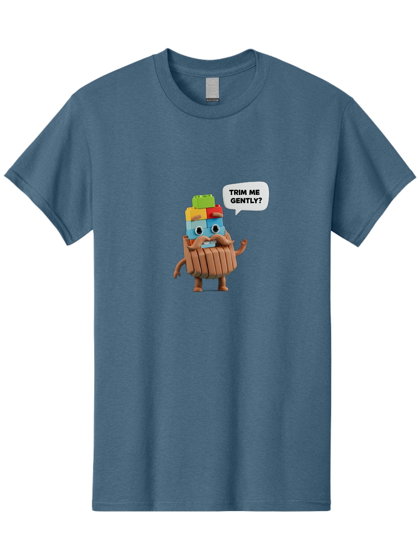 Trim-Me-Gently-5 Men'S Graphic Tee, 100% Cotton, Comfortable Casual Summer Wear, Machine Washable, Funny Character, Lego Figure, Cartoon Style, Humorous Mustache, Comedic Expression, Quirky Personality, Playful Design, Building Blocks, Bad866