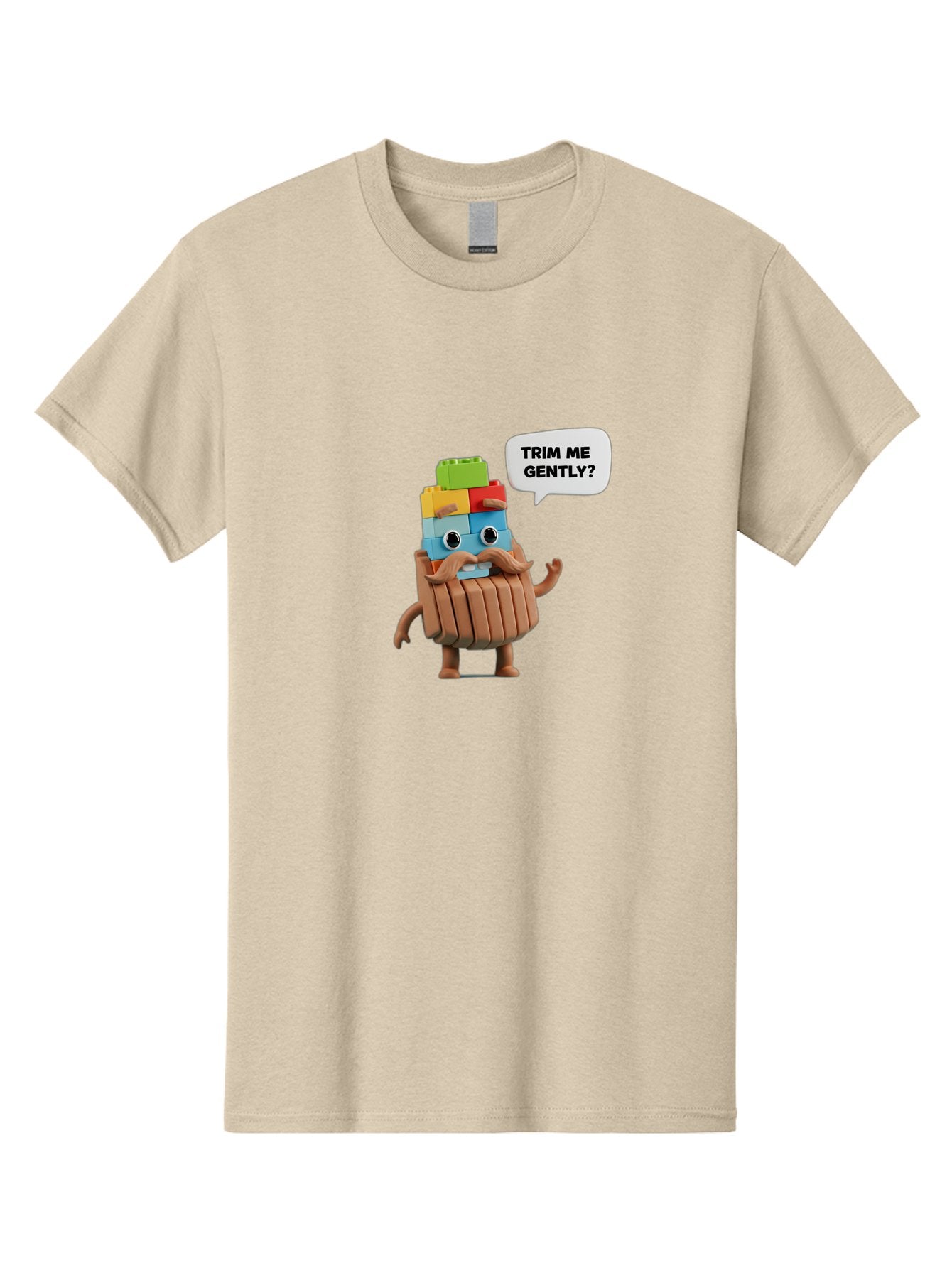 Trim-Me-Gently-5 Men'S Graphic Tee, 100% Cotton, Comfortable Casual Summer Wear, Machine Washable, Funny Character, Lego Figure, Cartoon Style, Humorous Mustache, Comedic Expression, Quirky Personality, Playful Design, Building Blocks, Bad866