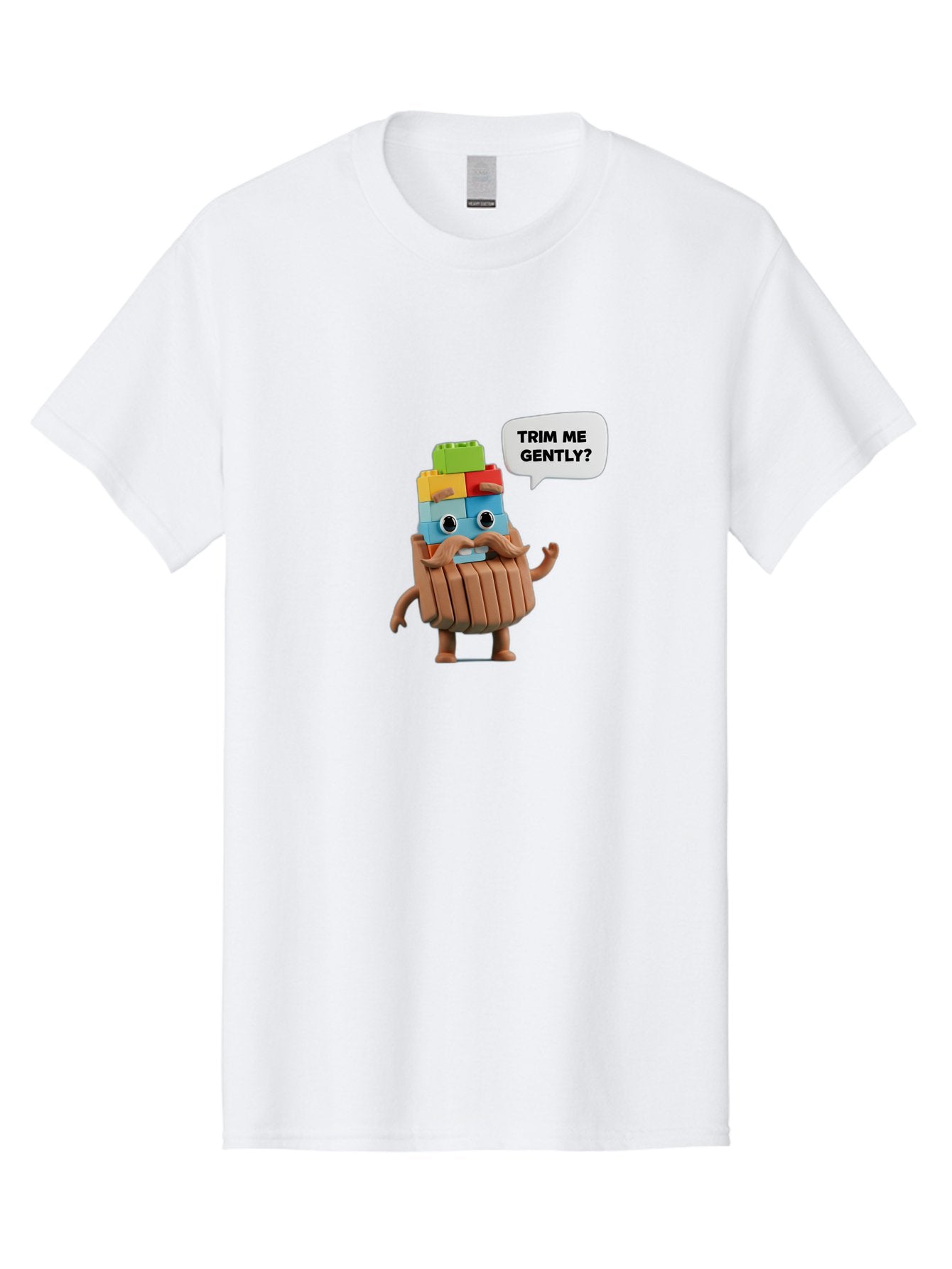 Trim-Me-Gently-5 Men'S Graphic Tee, 100% Cotton, Comfortable Casual Summer Wear, Machine Washable, Funny Character, Lego Figure, Cartoon Style, Humorous Mustache, Comedic Expression, Quirky Personality, Playful Design, Building Blocks, Bad866 11
