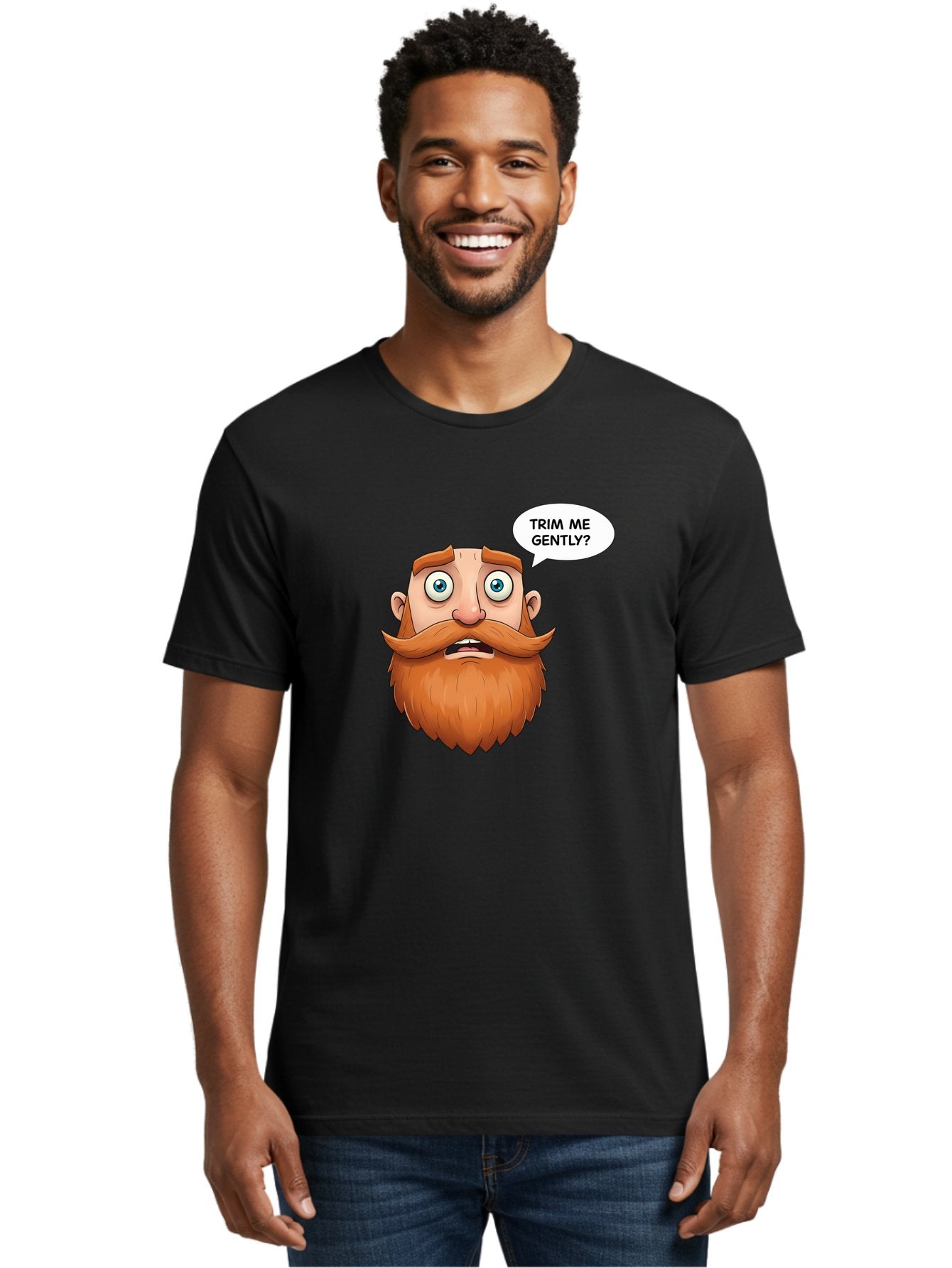 Trim-Me-Gently Men'S Graphic Tee, 100% Cotton, Comfortable Casual Summer Wear, Machine Washable, Cartoon Man With Large Beard, Funny Character, Humorous Illustration, Comedic Expression, Mustache And Beard, Gentle Trim Request, Cartoon Style, Bad867 18