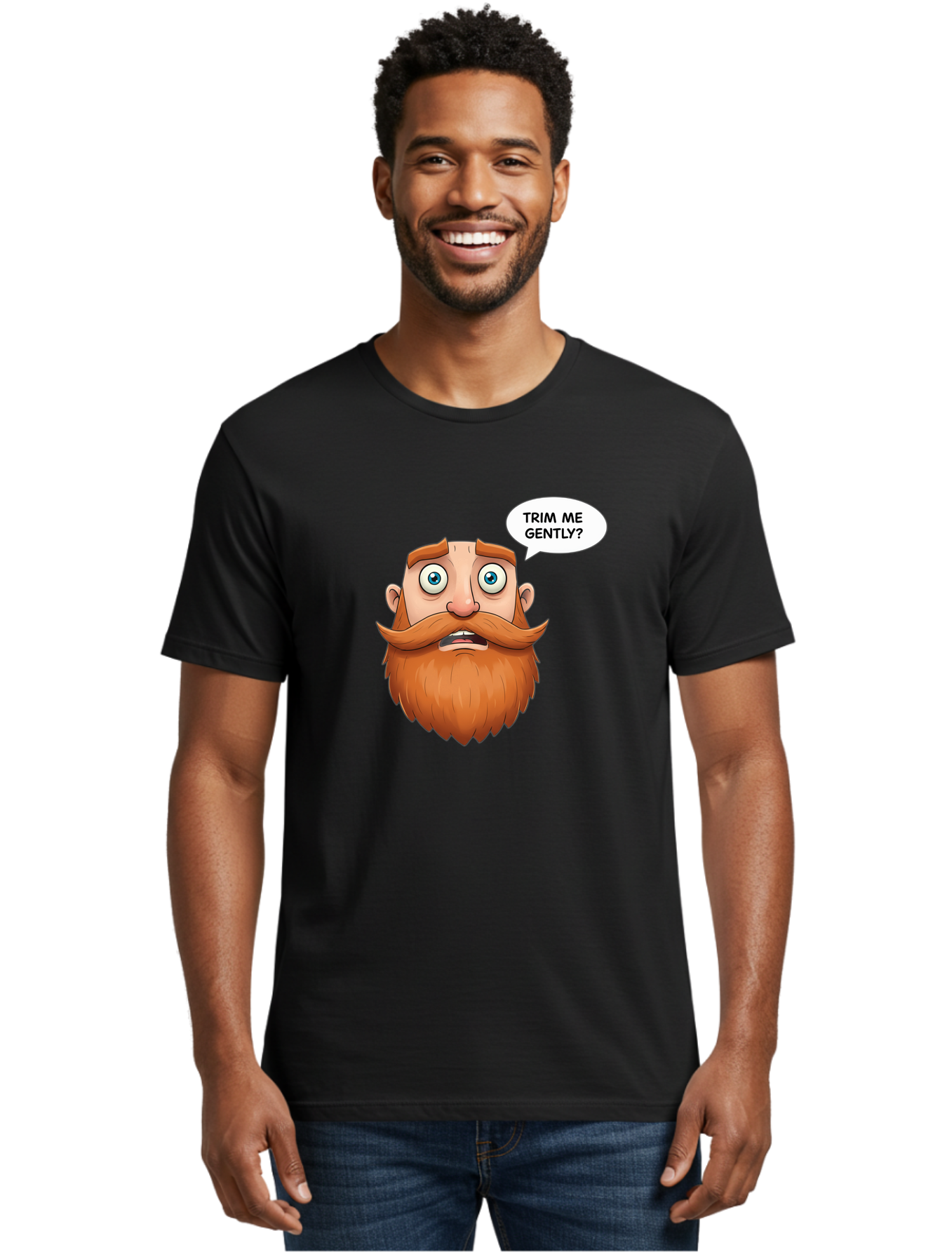 Trim-Me-Gently Men'S Graphic Tee, 100% Cotton, Comfortable Casual Summer Wear, Machine Washable, Cartoon Man With Large Beard, Funny Character, Humorous Illustration, Comedic Expression, Mustache And Beard, Gentle Trim Request, Cartoon Style, Bad867 27
