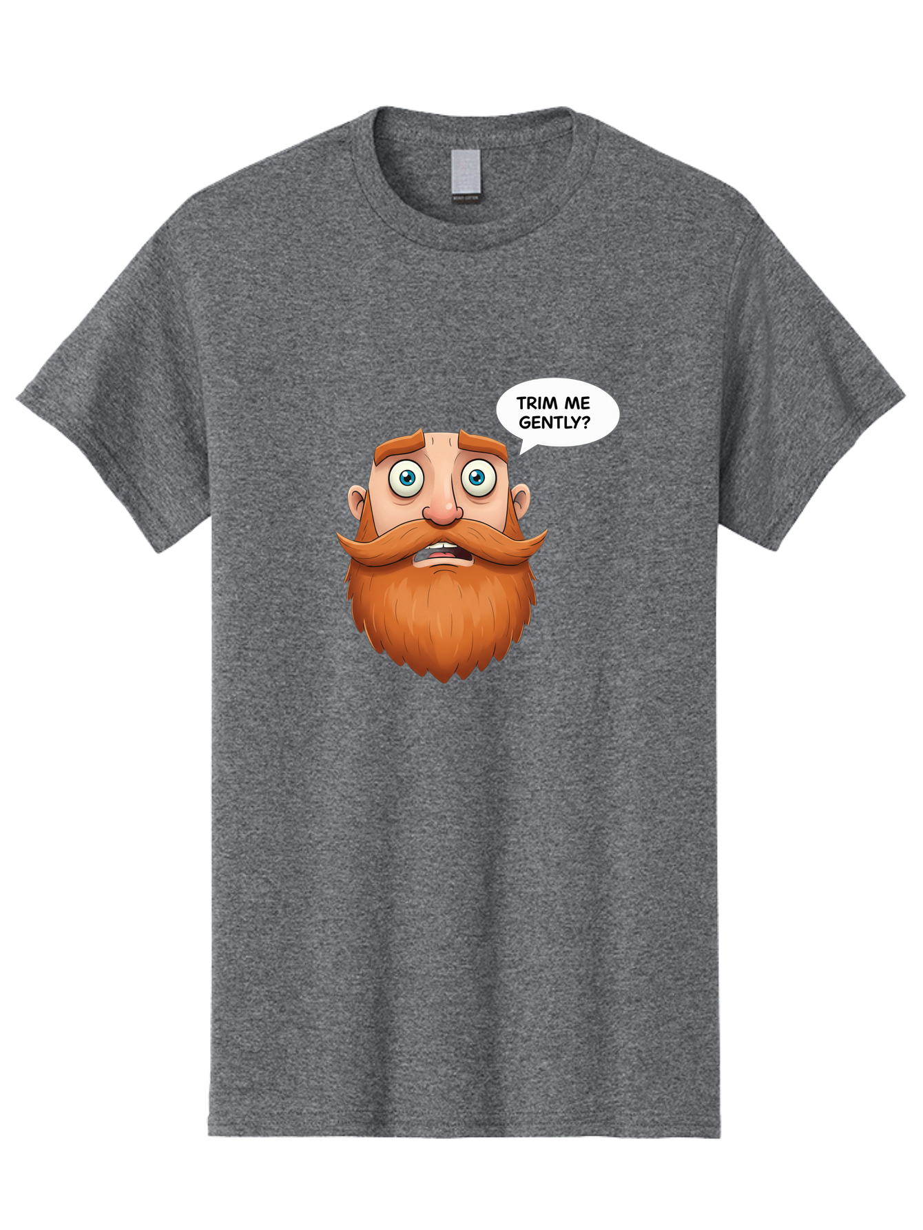 Trim-Me-Gently Men'S Graphic Tee, 100% Cotton, Comfortable Casual Summer Wear, Machine Washable, Cartoon Man With Large Beard, Funny Character, Humorous Illustration, Comedic Expression, Mustache And Beard, Gentle Trim Request, Cartoon Style, Bad867
