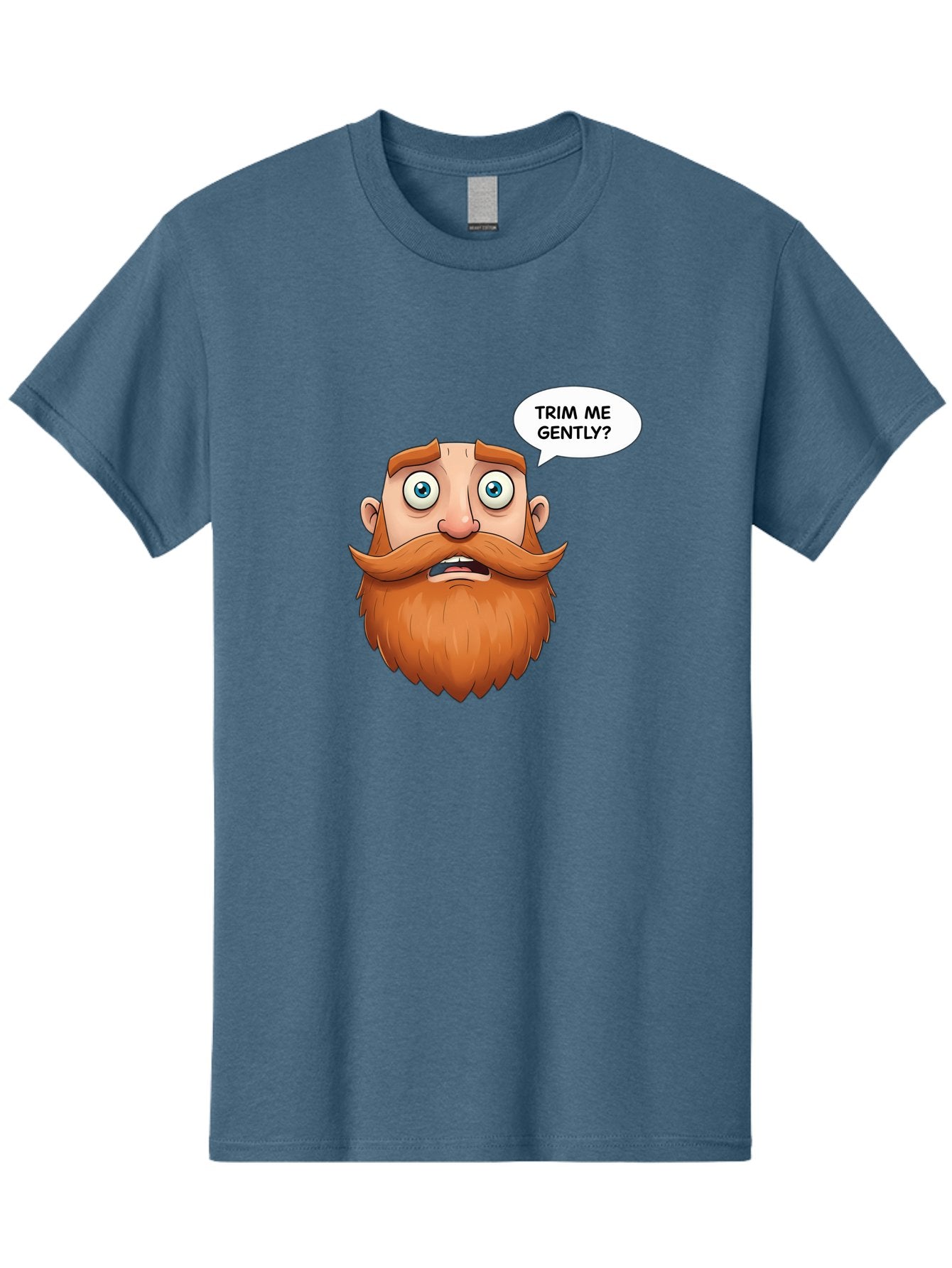 Trim-Me-Gently Men'S Graphic Tee, 100% Cotton, Comfortable Casual Summer Wear, Machine Washable, Cartoon Man With Large Beard, Funny Character, Humorous Illustration, Comedic Expression, Mustache And Beard, Gentle Trim Request, Cartoon Style, Bad867