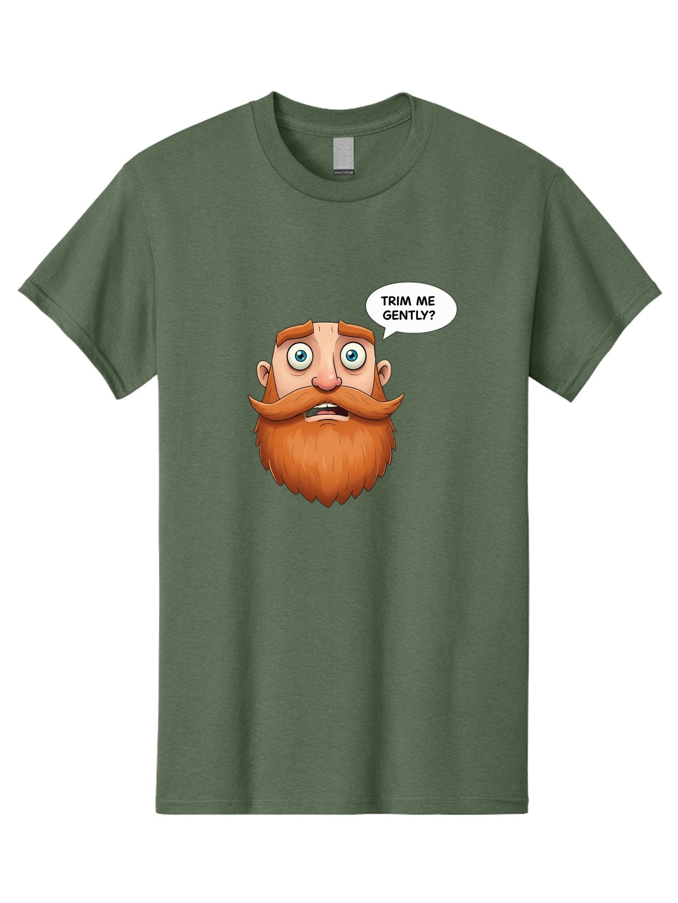 Trim-Me-Gently Men'S Graphic Tee, 100% Cotton, Comfortable Casual Summer Wear, Machine Washable, Cartoon Man With Large Beard, Funny Character, Humorous Illustration, Comedic Expression, Mustache And Beard, Gentle Trim Request, Cartoon Style, Bad867