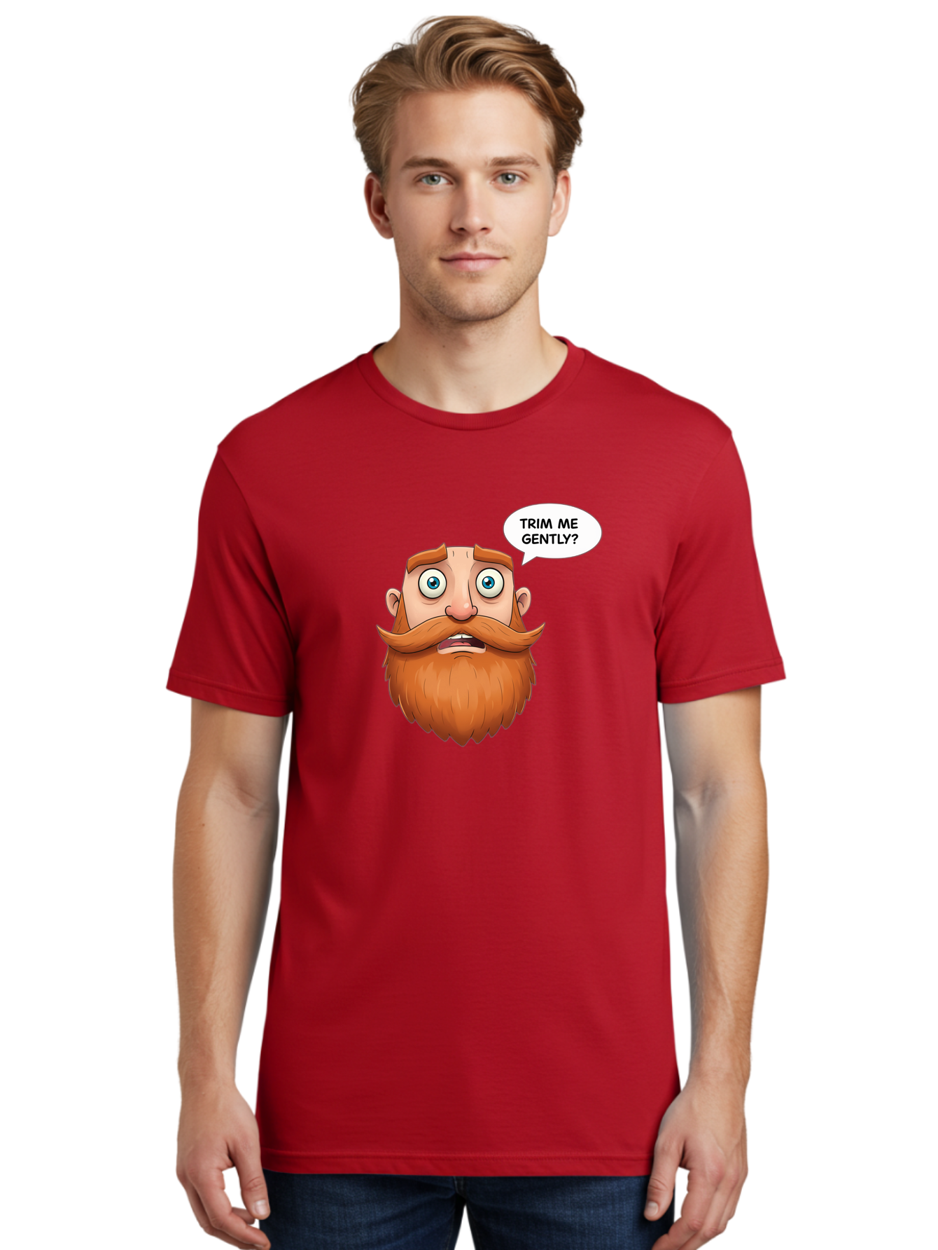 Trim-Me-Gently Men'S Graphic Tee, 100% Cotton, Comfortable Casual Summer Wear, Machine Washable, Cartoon Man With Large Beard, Funny Character, Humorous Illustration, Comedic Expression, Mustache And Beard, Gentle Trim Request, Cartoon Style, Bad867 29