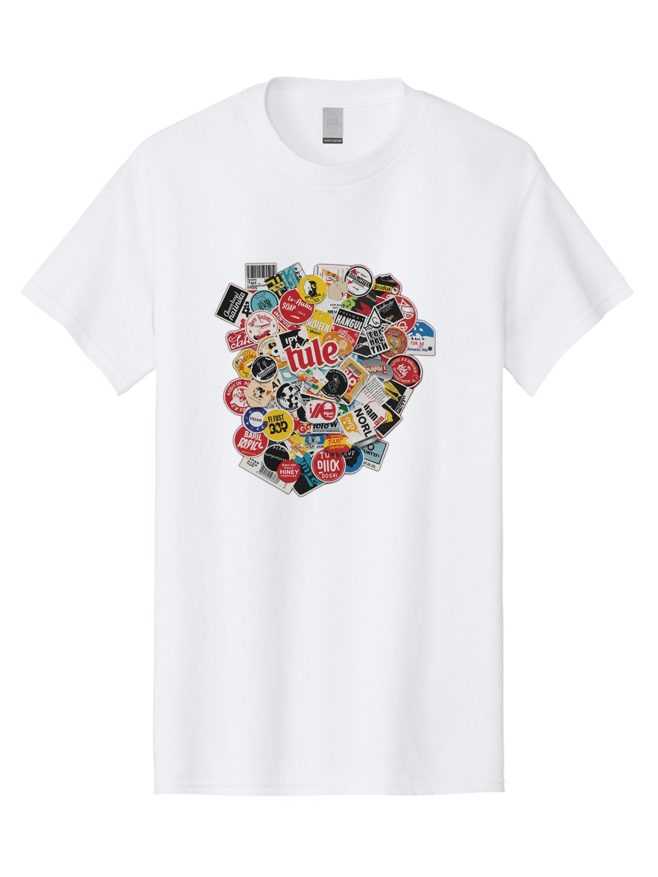 Tule-Sticker-Collage Men'S Graphic Tee, 100% Cotton, Comfortable Casual Summer Wear, Machine Washable, Sticker Collection, Vinyl Stickers, Label Art, Diverse Designs, Quirky Graphics, Bold Typography, Eclectic Mix, Logos, Branding, Decals, Bad868 4